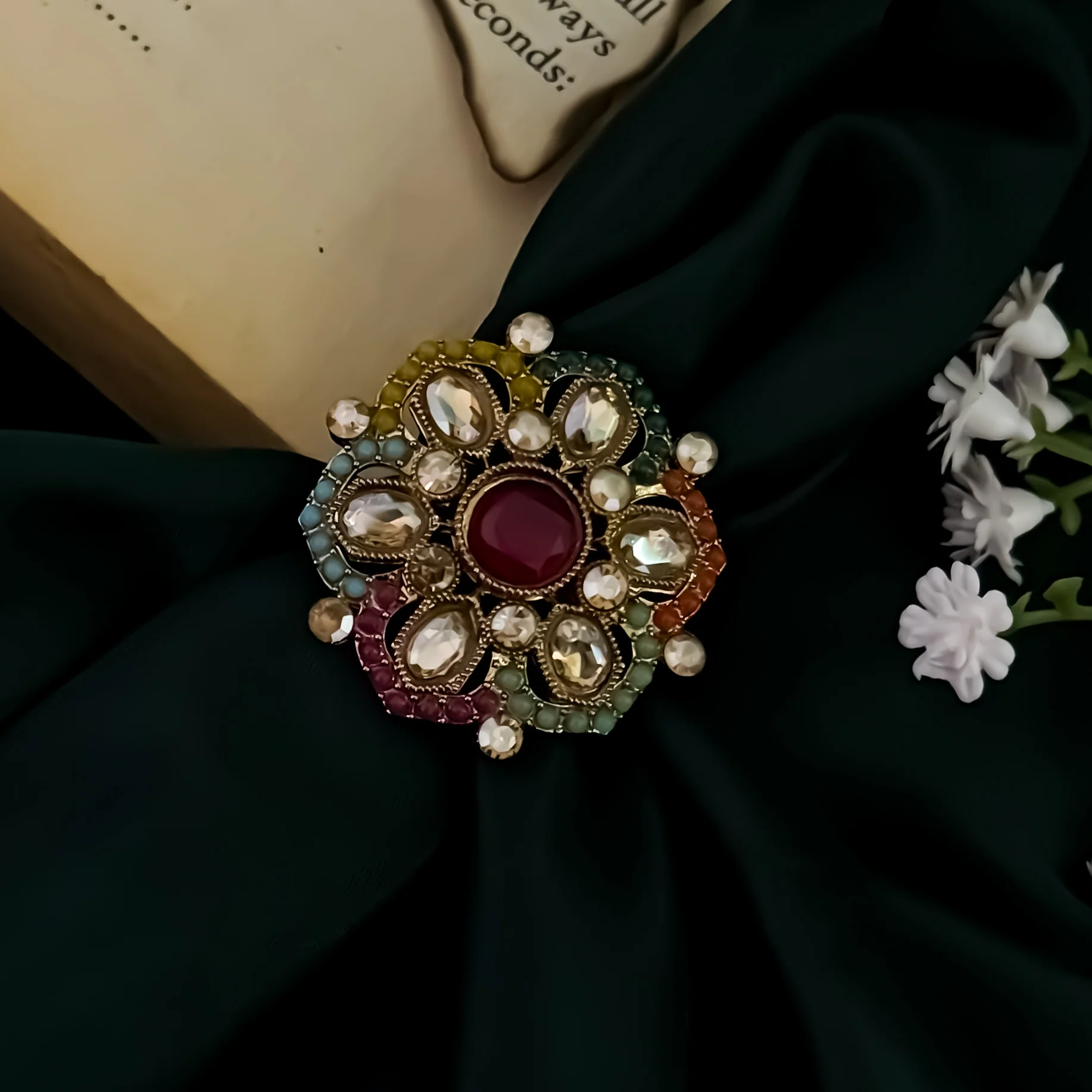 Aaradhya Jadau Adjustable Ring- Multi - Image 3