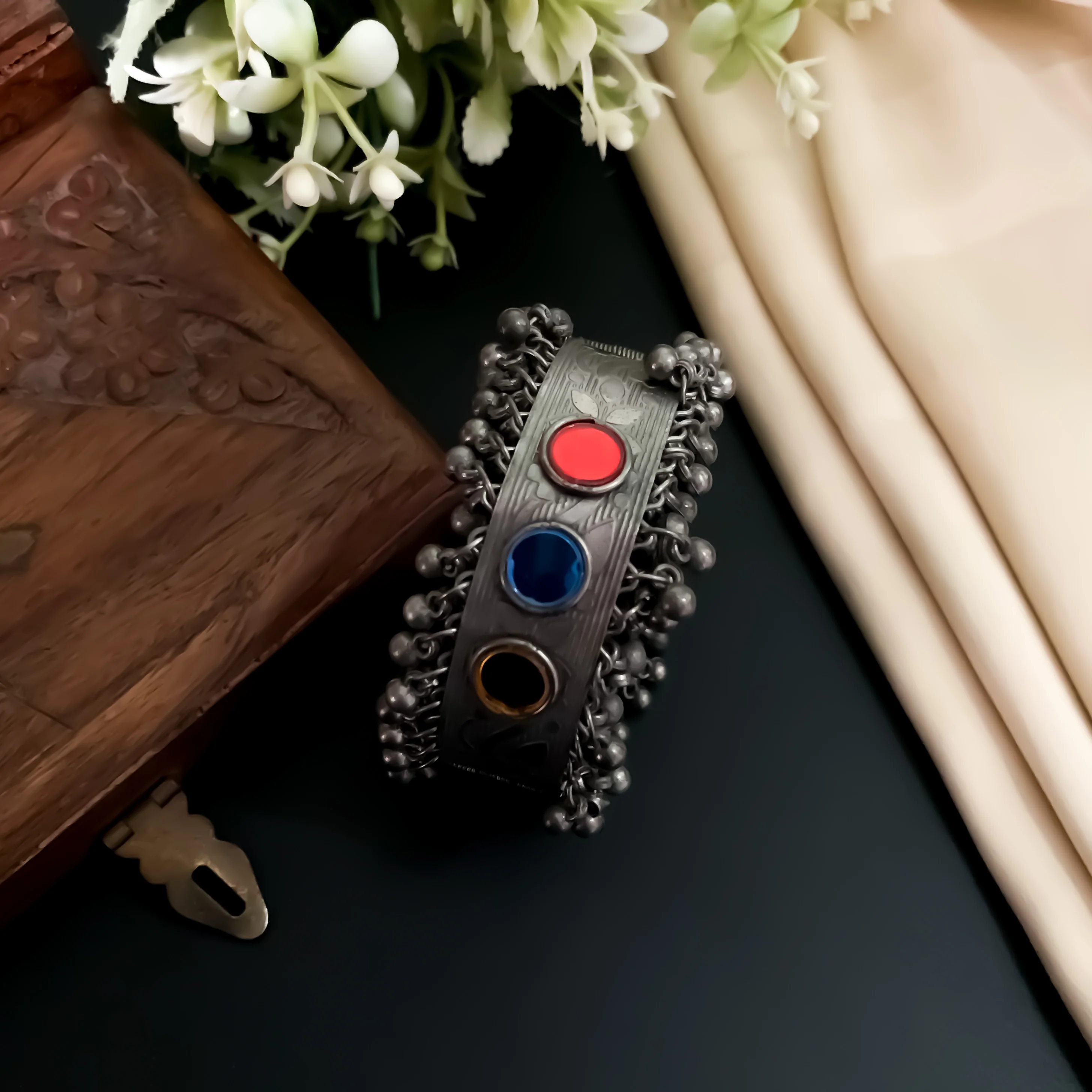 Aavya Silver Adjustable Bracelet/Kada - Image 2
