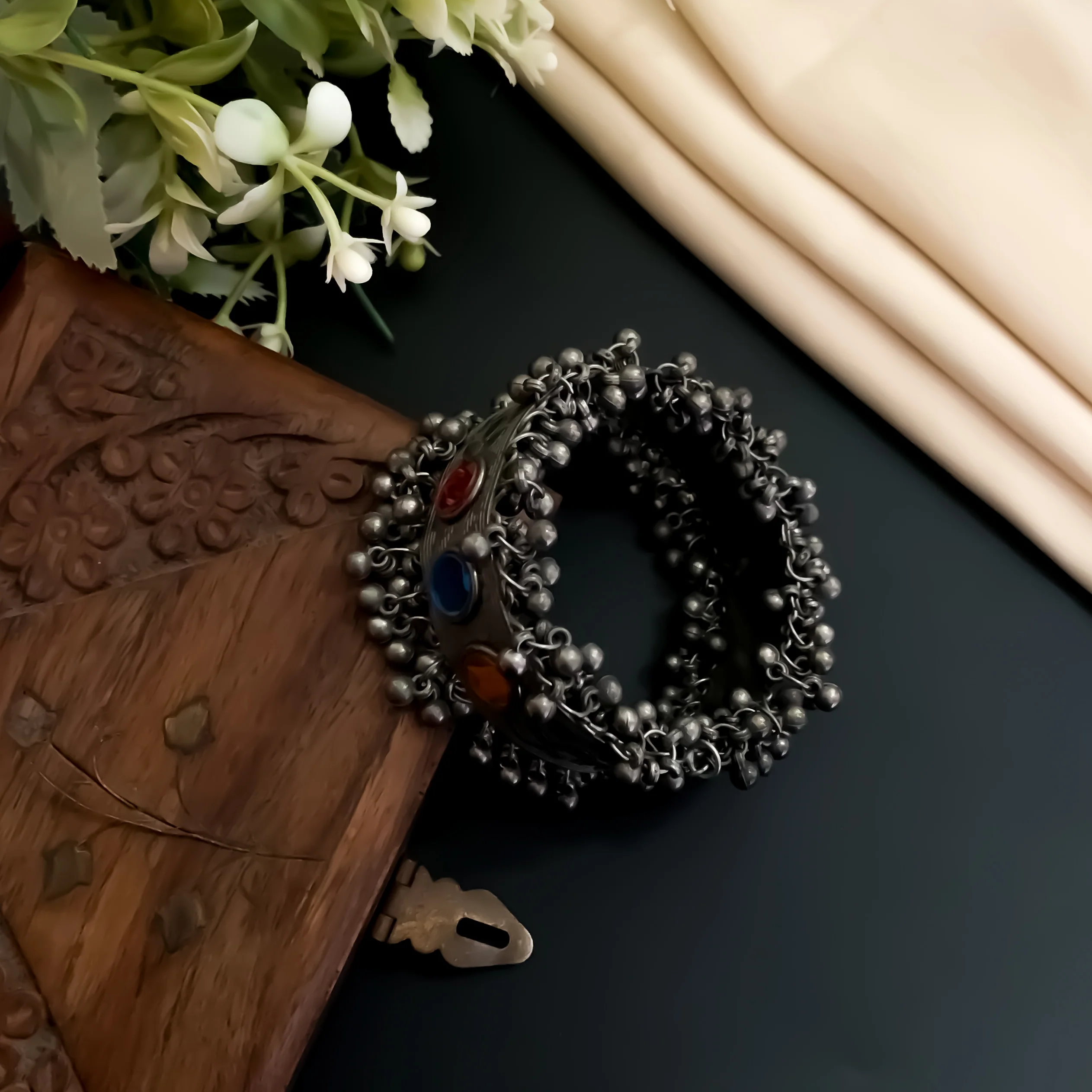 Aavya Silver Adjustable Bracelet/Kada - Image 5