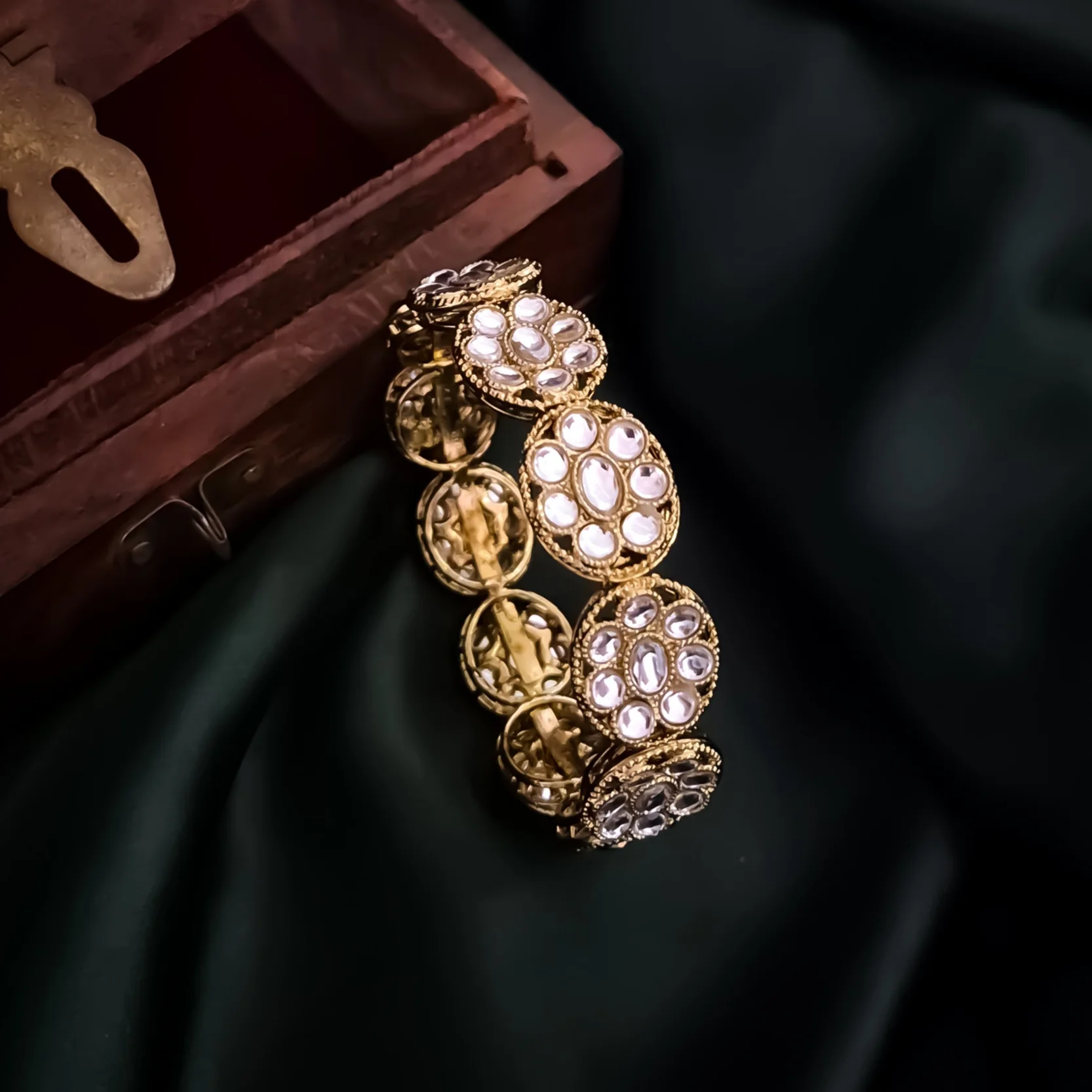 Akriti Kundan Openable Bangles/Kada- Golden - Image 5