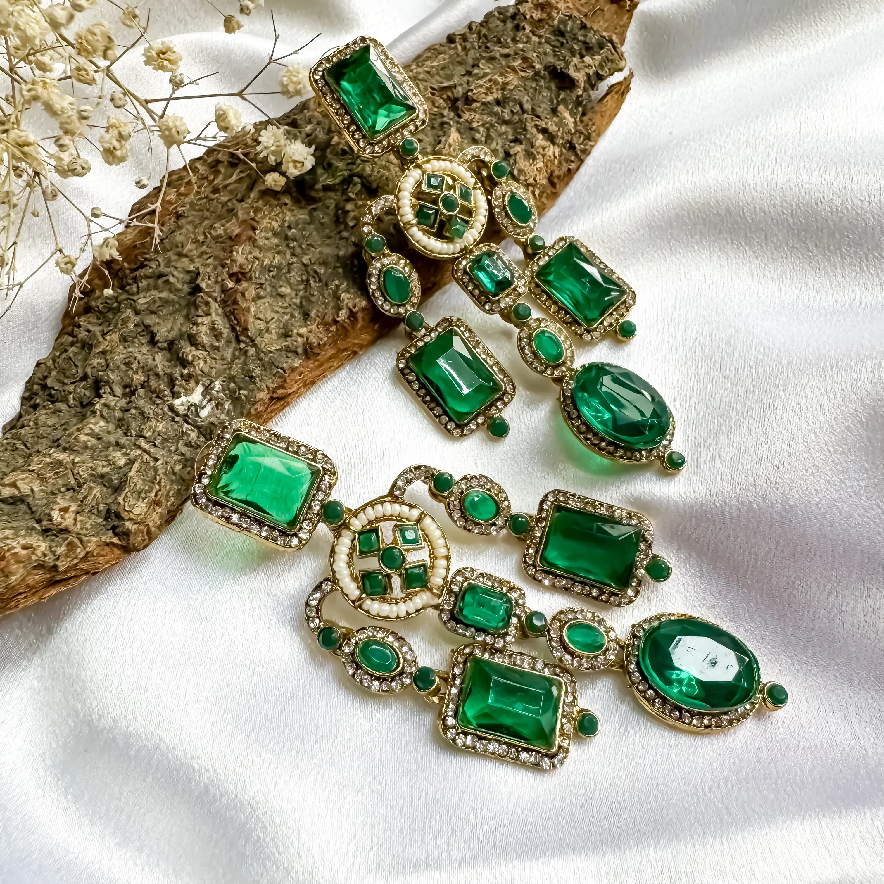 Ankita Inspired Drop  Chandbali  Earrings - Green - Image 3