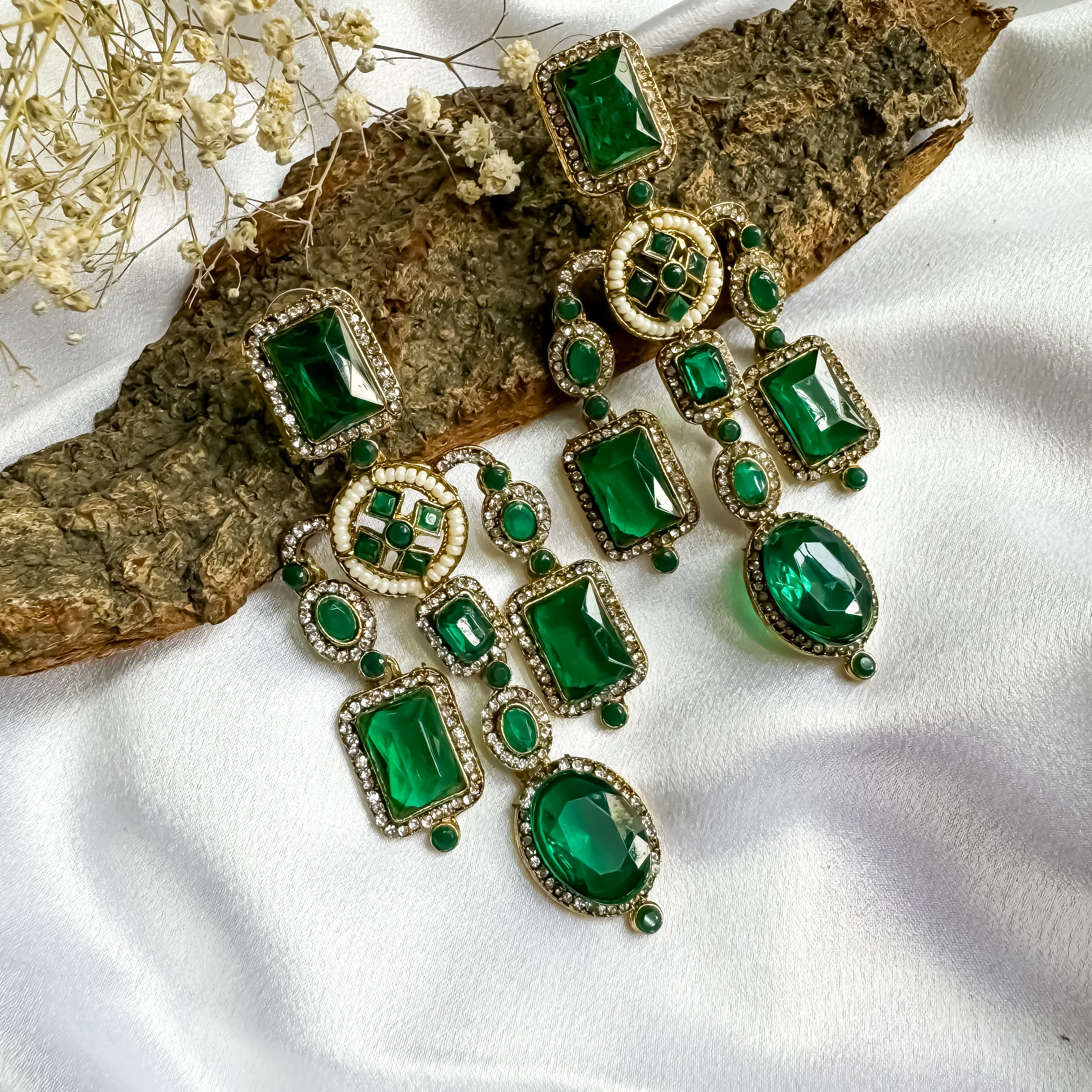 Ankita Inspired Drop  Chandbali  Earrings - Green - Image 4
