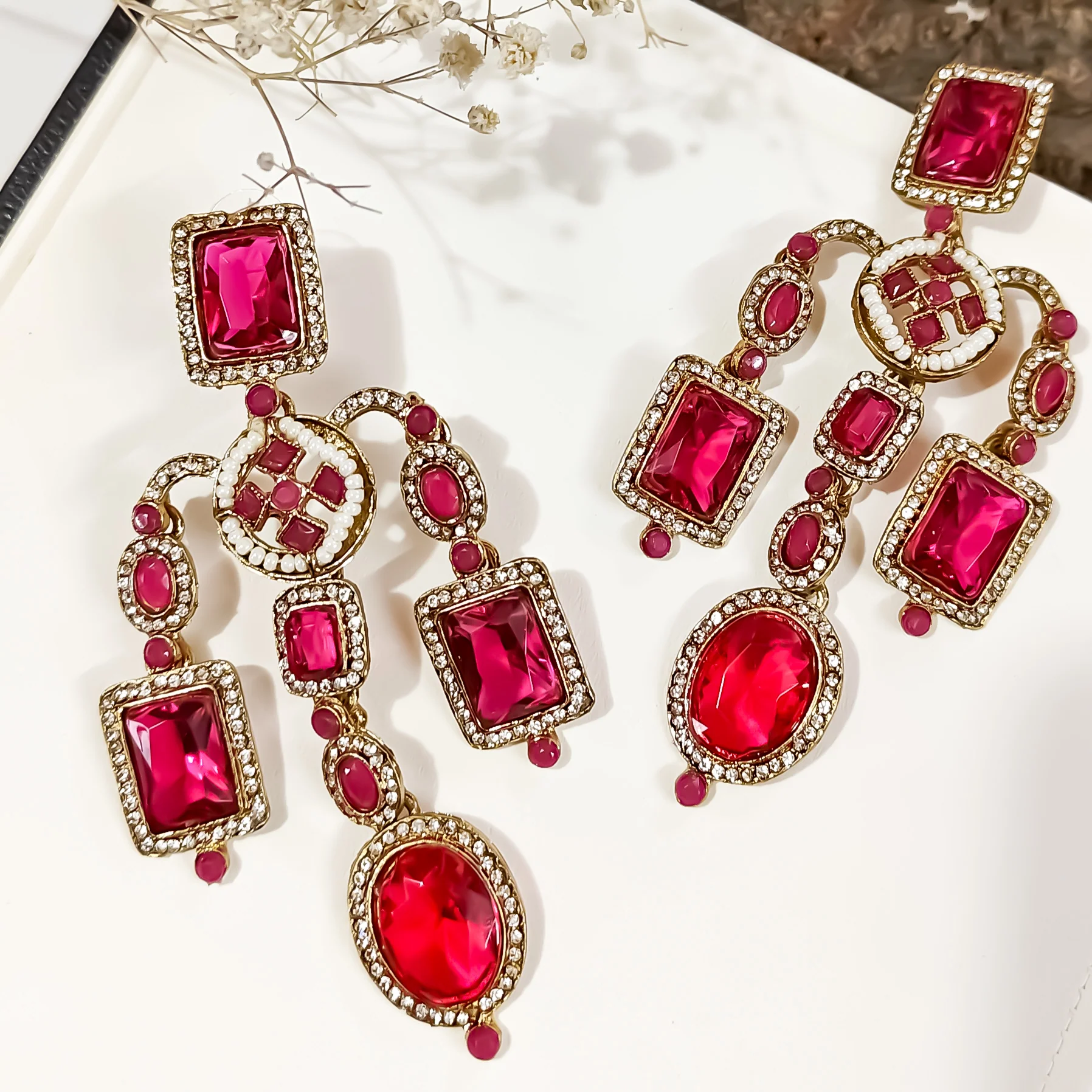Ankita Inspired Drop  Chandbali  Earrings - Magenta Pink - Image 3