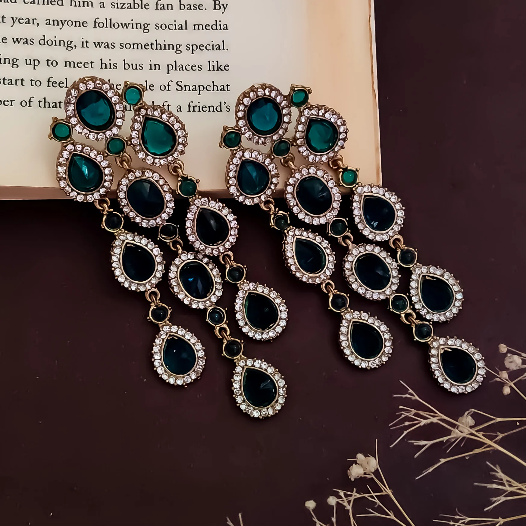 Anvi Dangler Lightweight Chandbali Earring-  Peacock Blue - Image 3