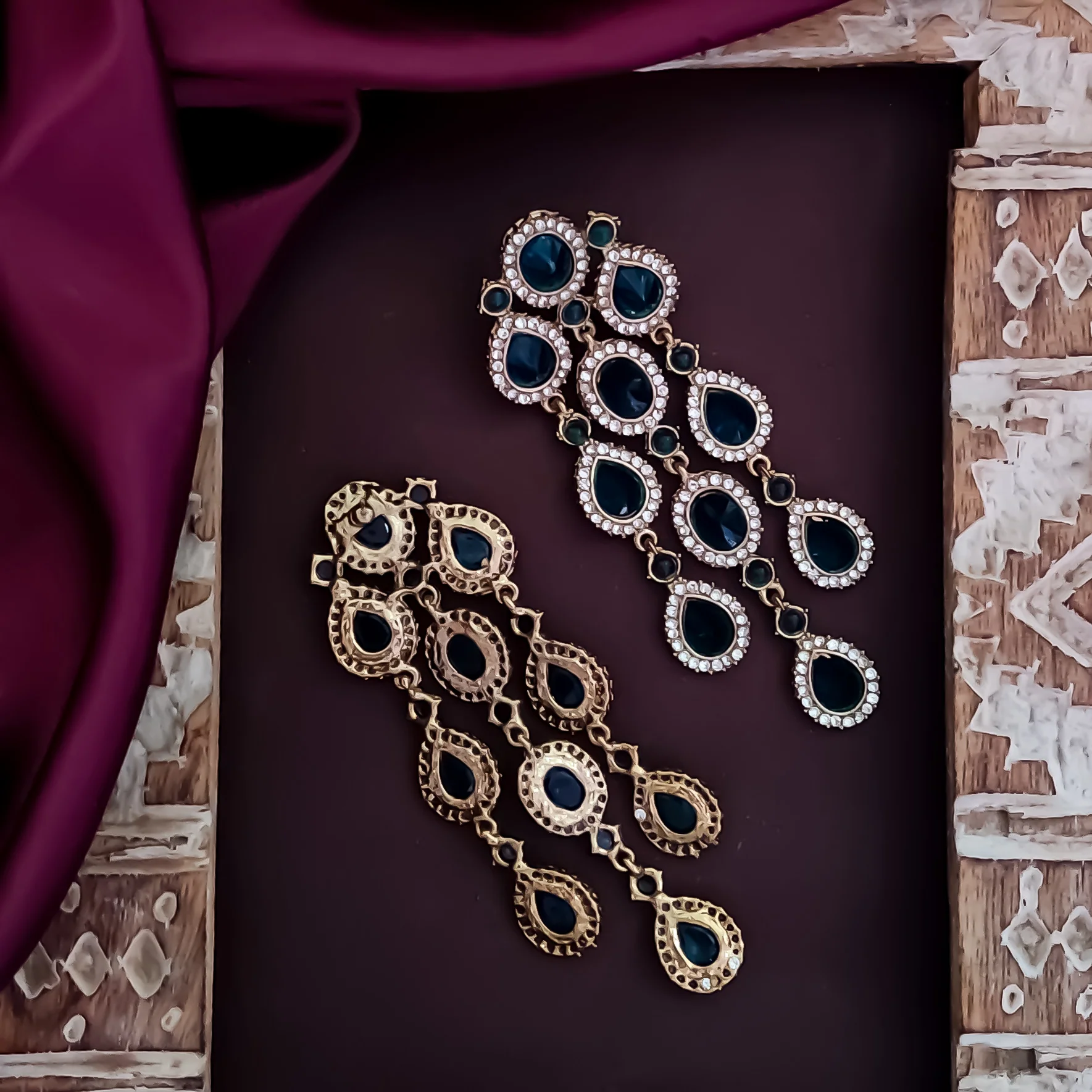 Anvi Dangler Lightweight Chandbali Earring-  Peacock Blue - Image 4