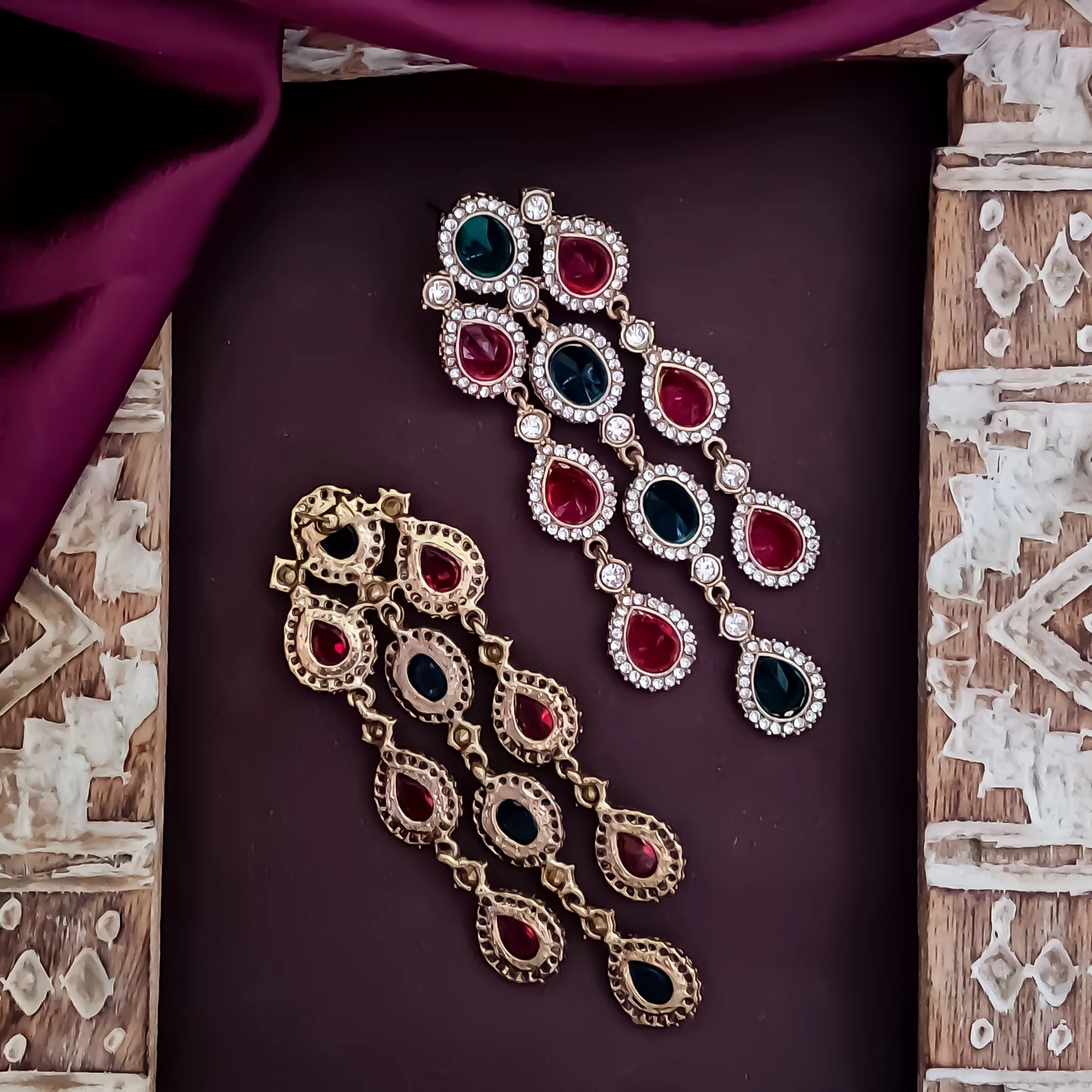 Anvi Dangler Lightweight Chandbali  Earring-  Pink & Green - Image 3
