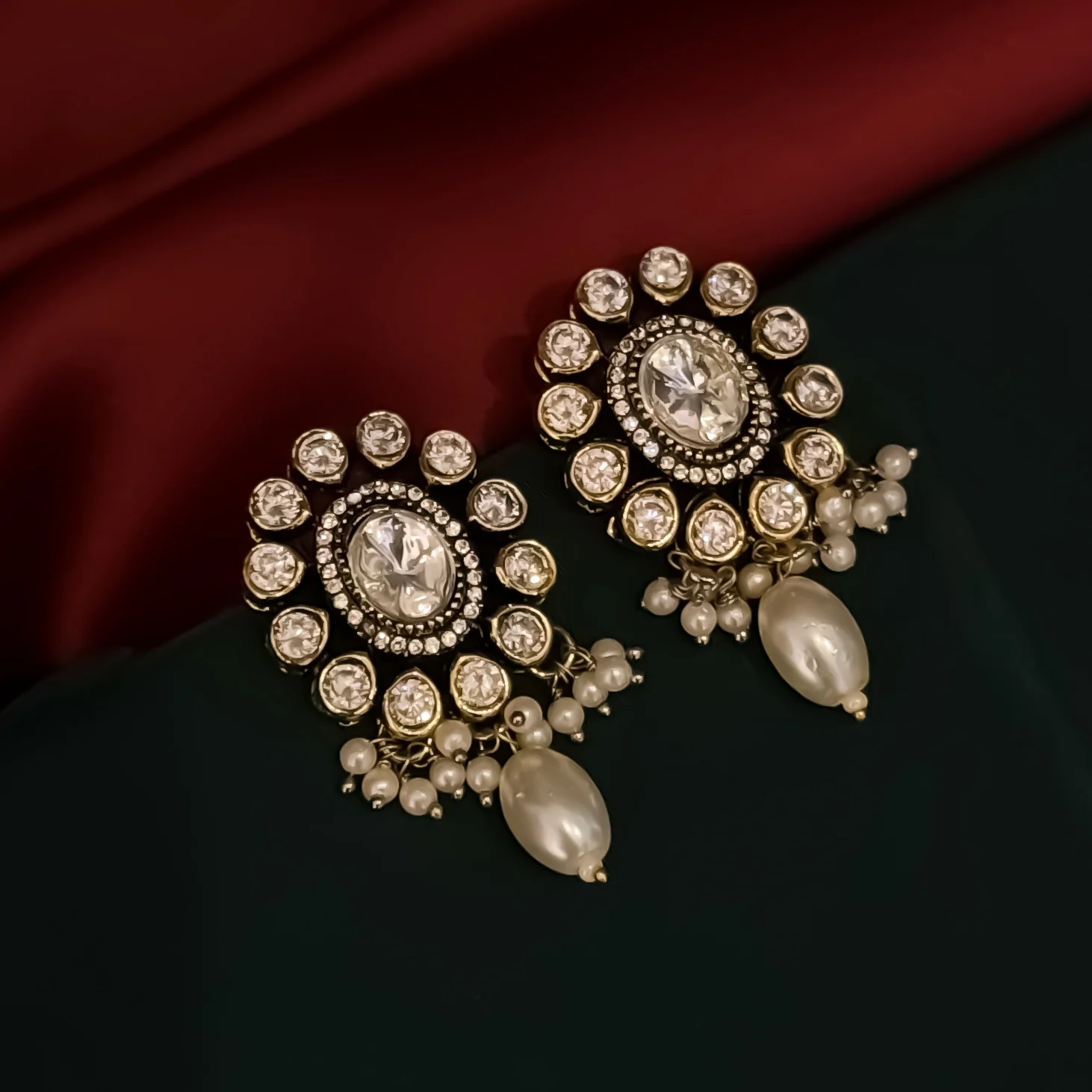 Aradhna Moissanite Pearl Drop Stud Earrings - Golden - Image 3