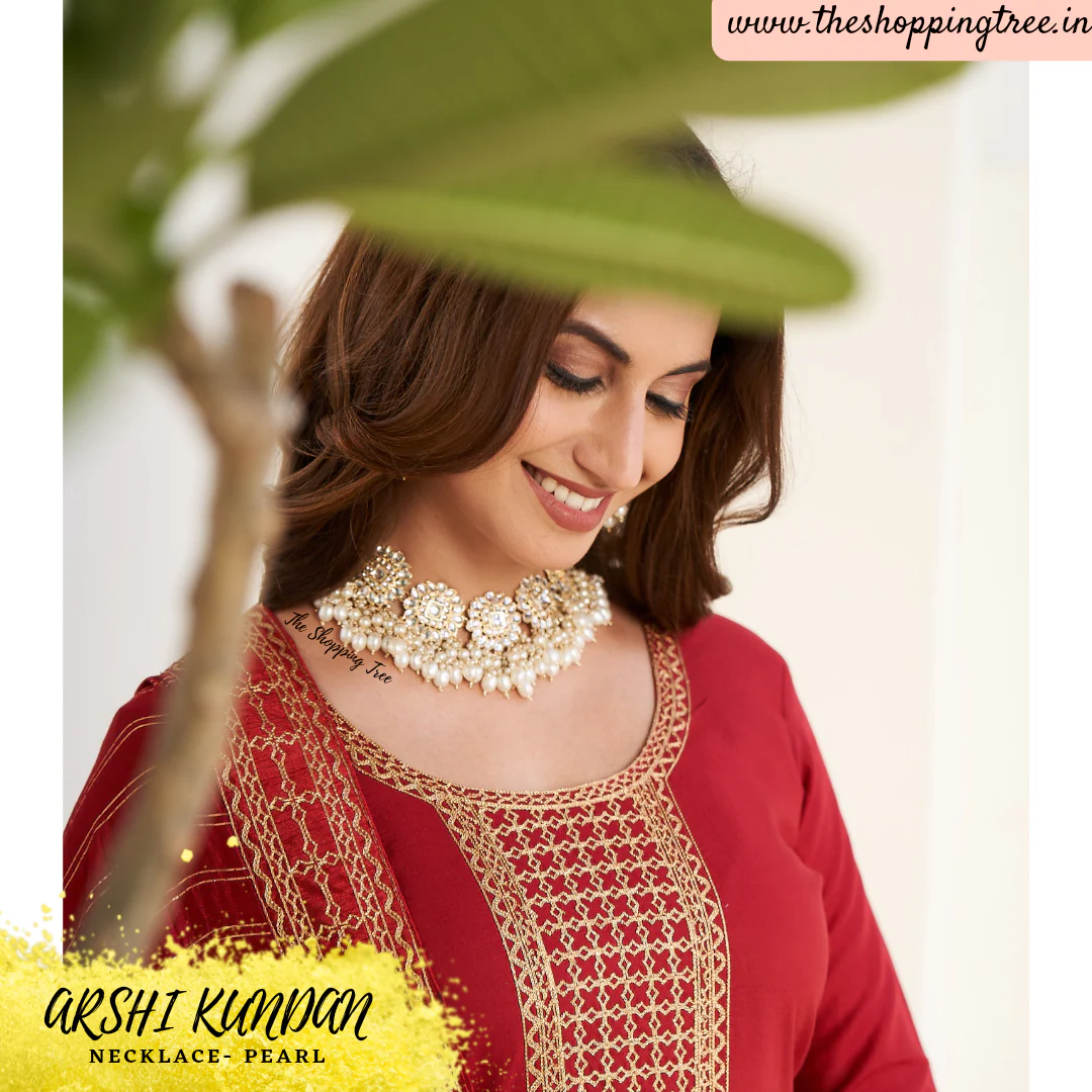 Arshi Kundan Pearl Necklace Set - Golden - Image 3