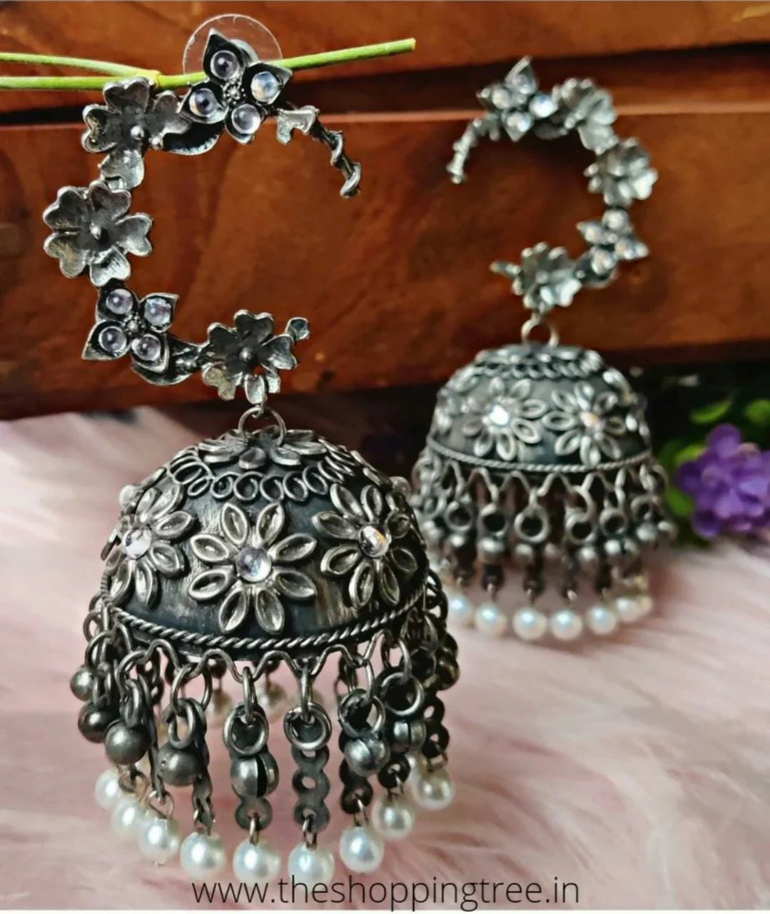 Banjara Oxidised Jhumka Earrings - Image 2