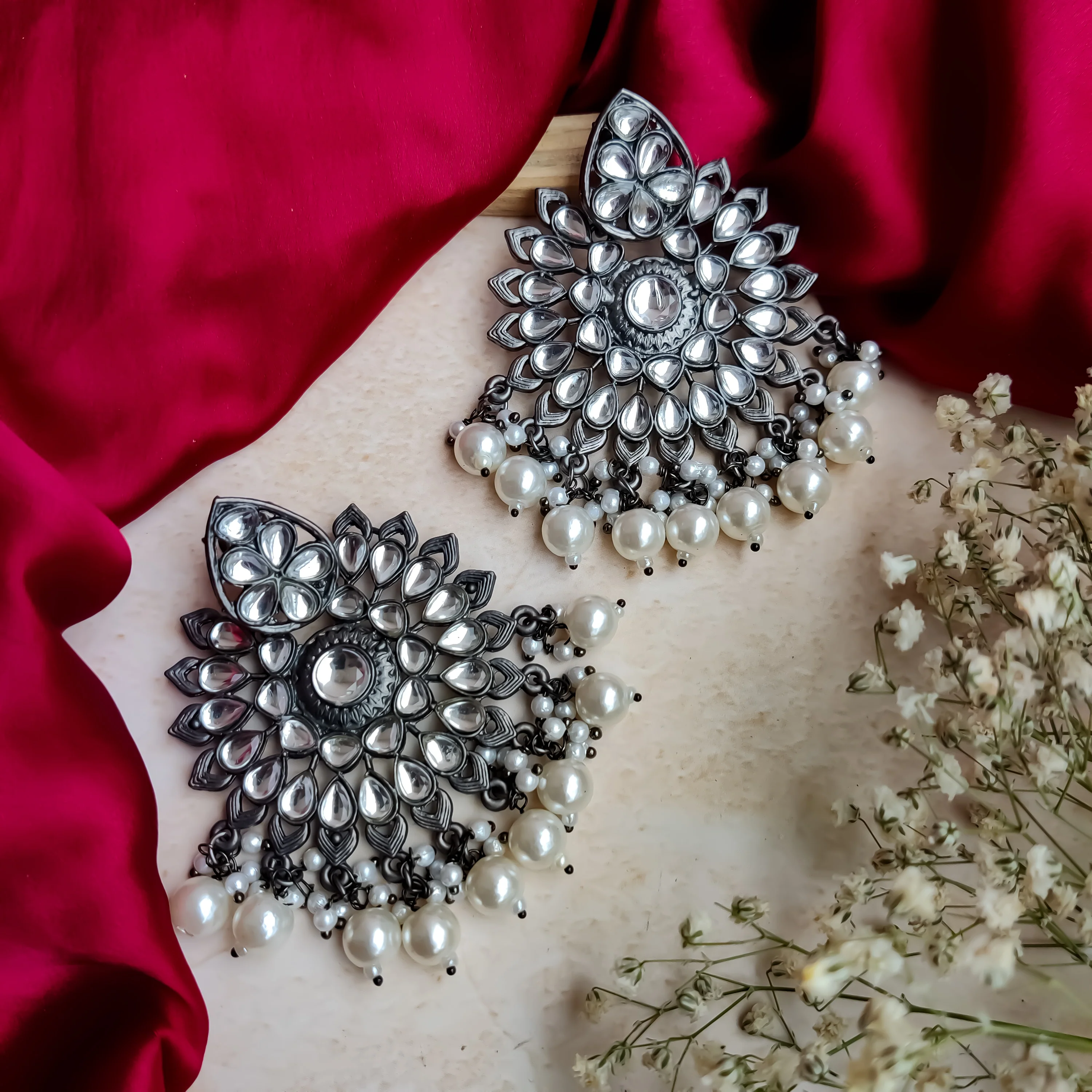 Barsha Black Metal Chandbali Earrings - Image 4