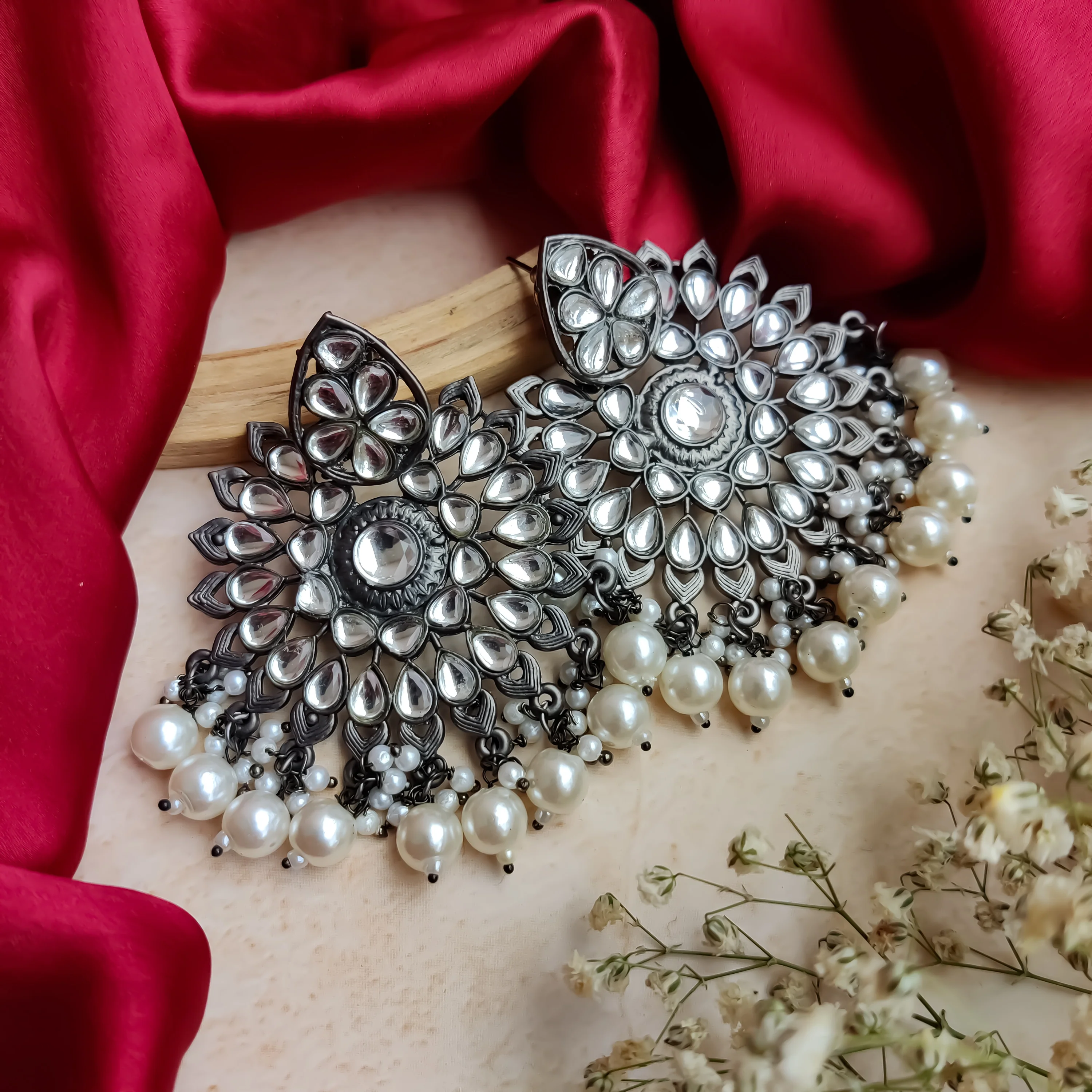 Barsha Black Metal Chandbali Earrings - Image 5