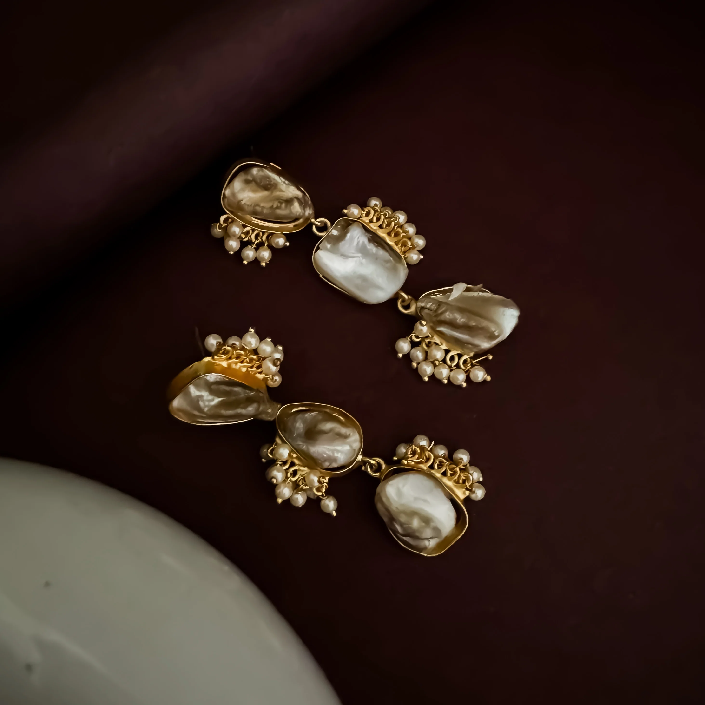 Biba Baroque Pearl Brass Earrings - Image 3
