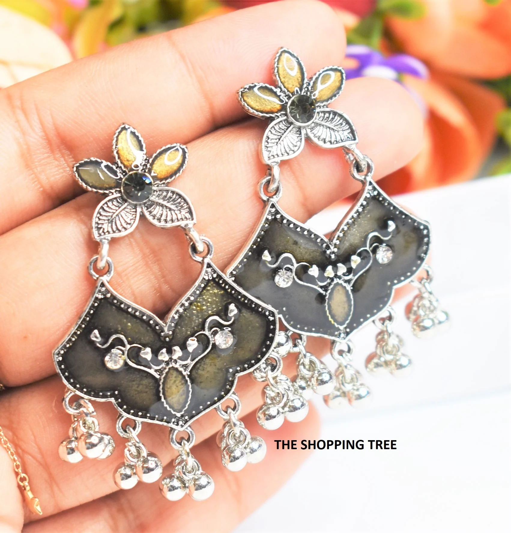 Black Enamel GS Stud Earrings - Image 2