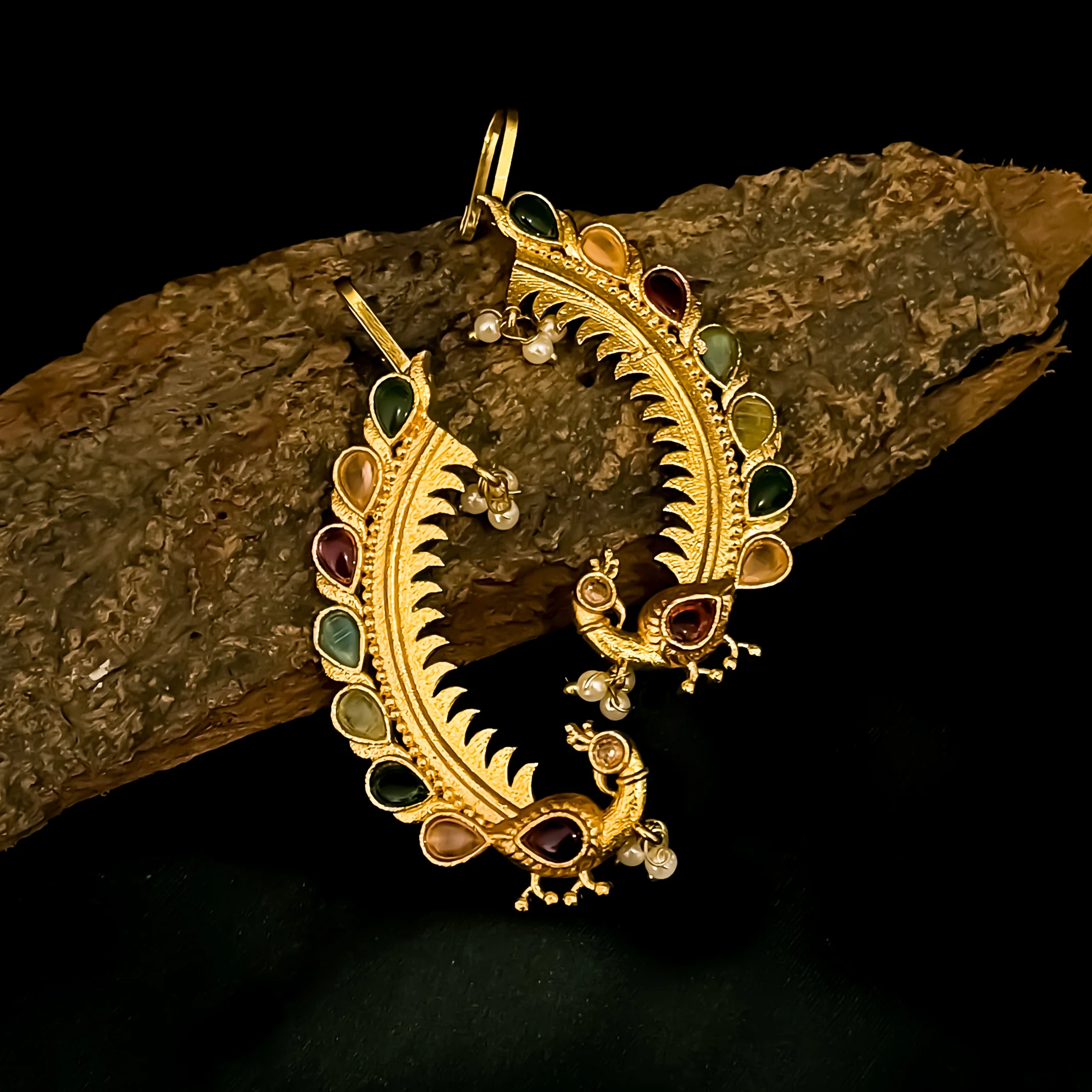 Breshna Premium Kashmiri Brass Earcuff Earrings - Pink & Green - Image 2