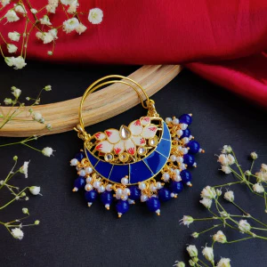 Chandan Meenakari Chandbali Earrings - Blue - Image 4