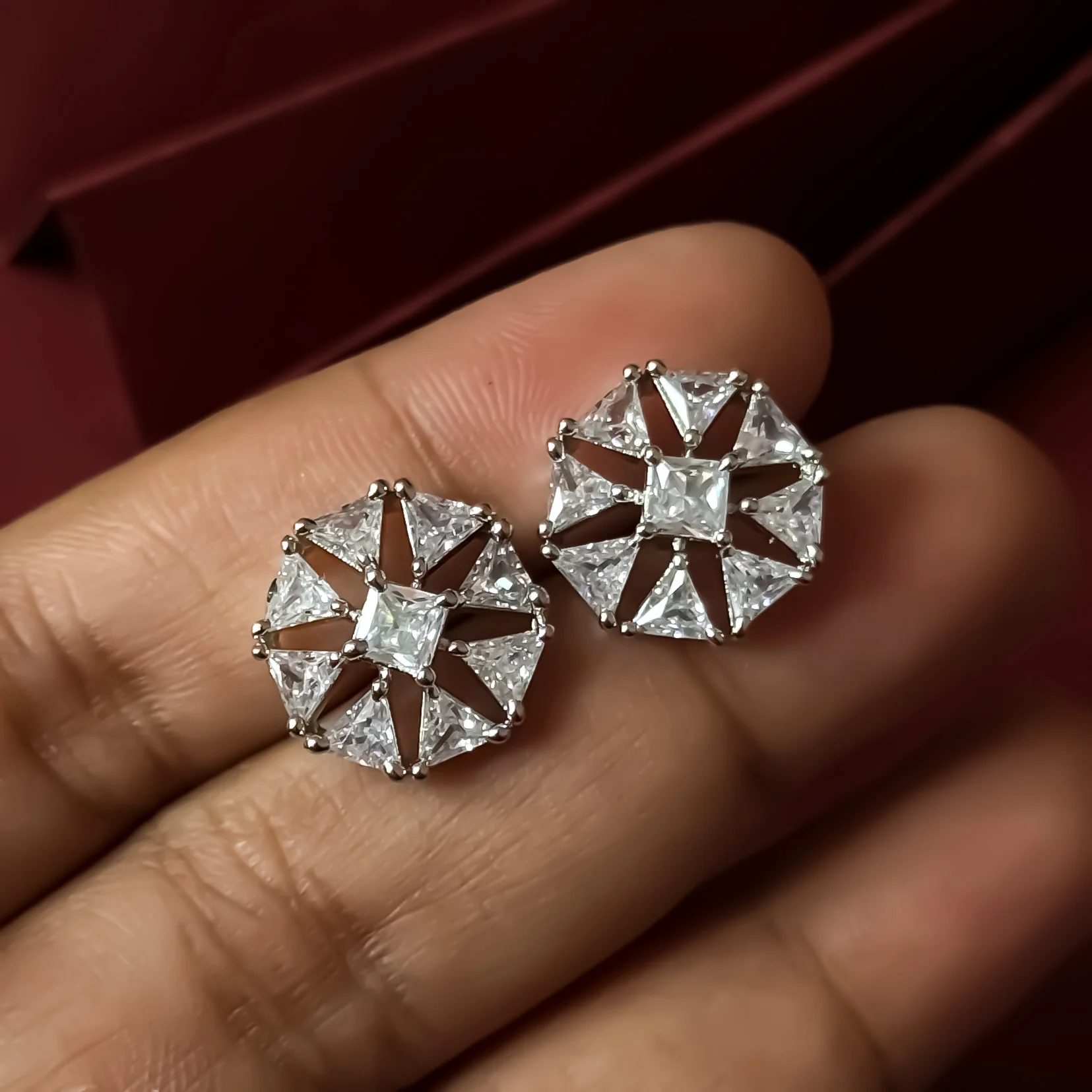 Chloe American Diamond Silver Stud Earrings - Image 4