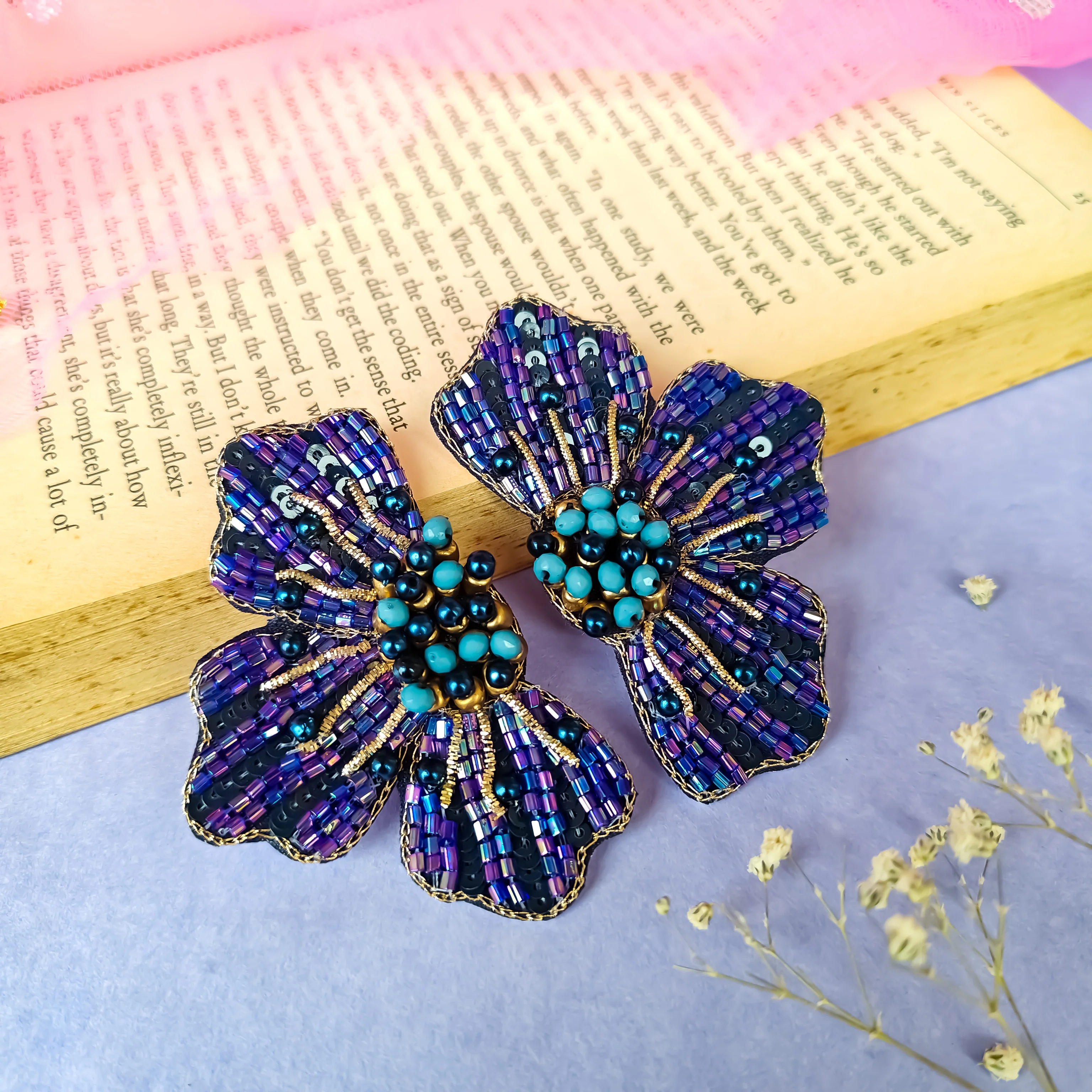 Juliana Crystal Hand Embroidered Earrings - Purple - Image 3