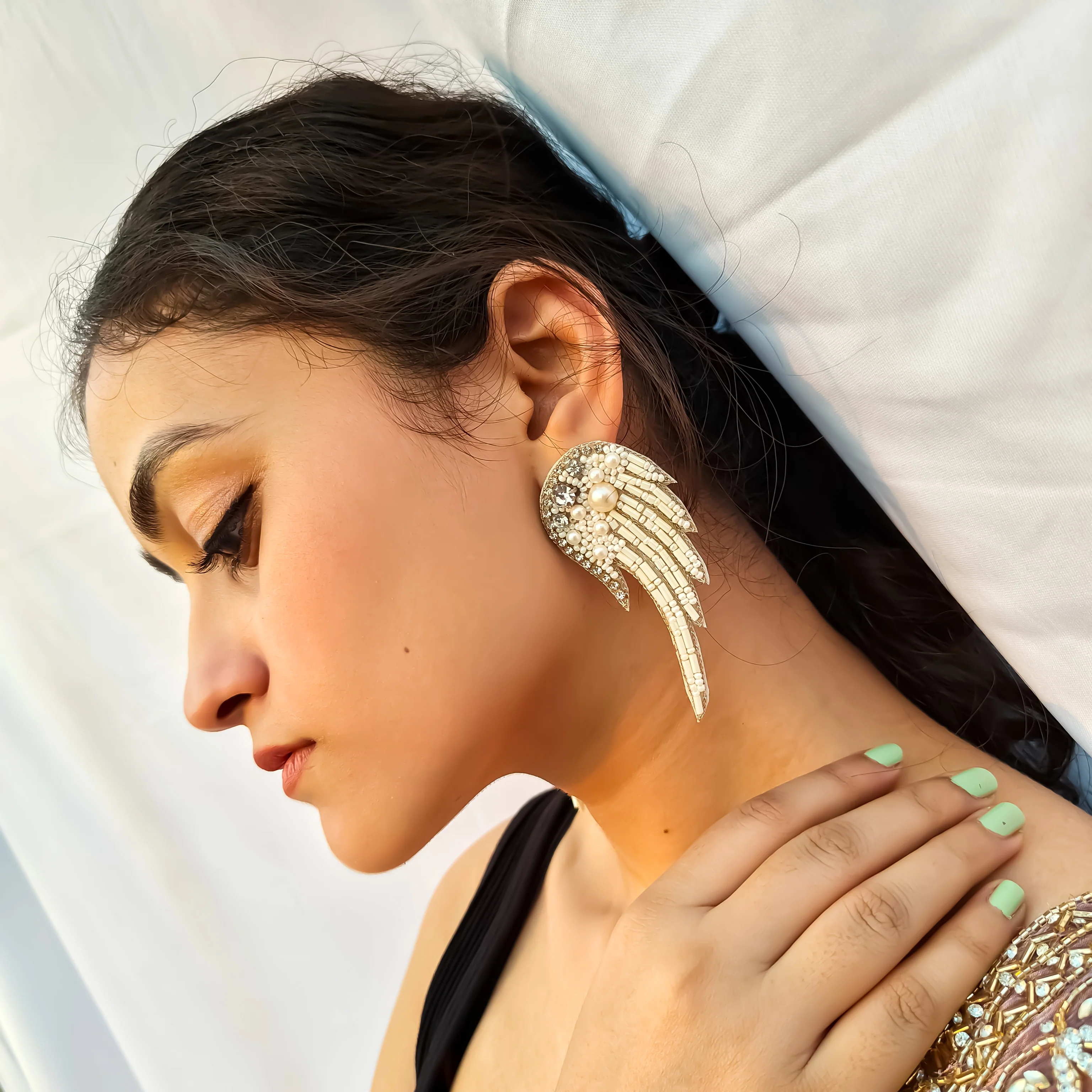 Angel Wings Hand Embroidered Earrings - Image 3