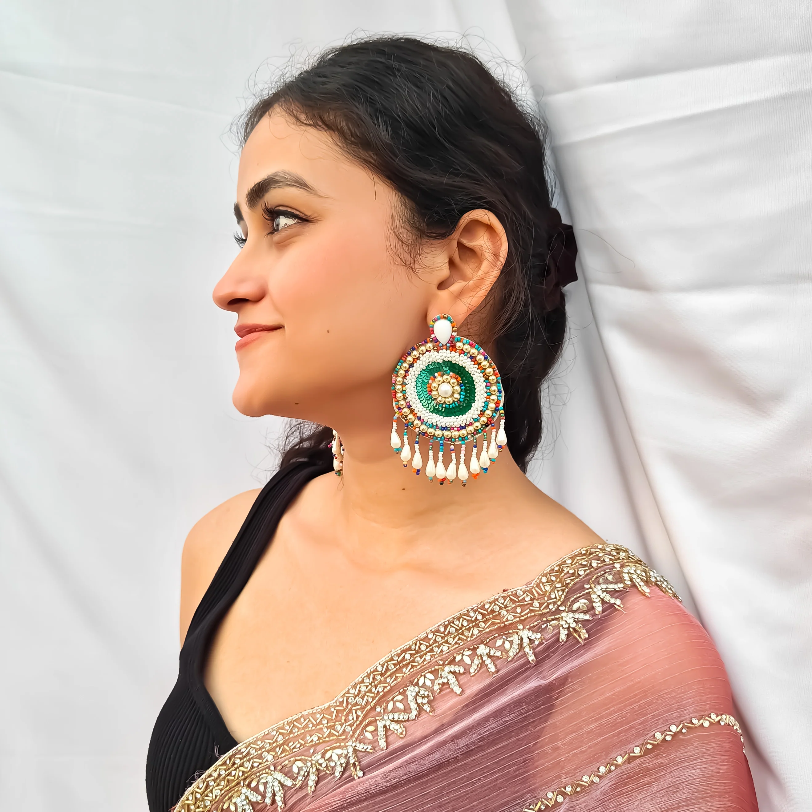 Rangoli Multi Hand Embroidered Earrings - Image 3