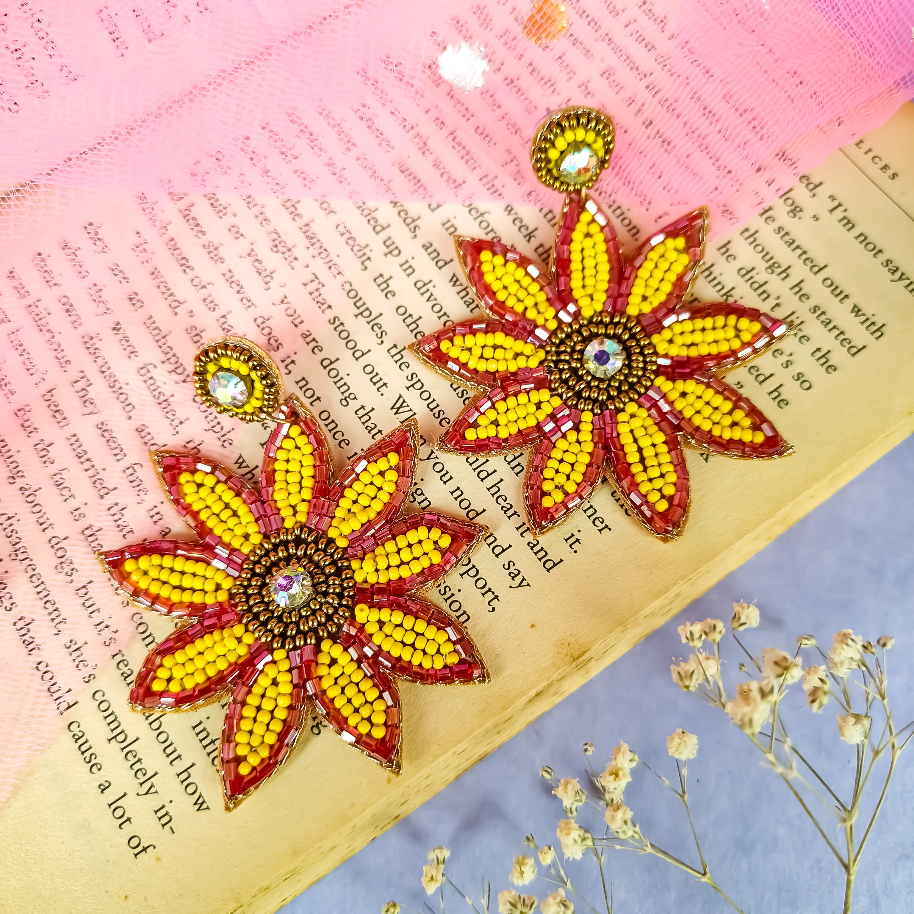 Sunny Sunflower Hand Embroidered Earrings - Image 3