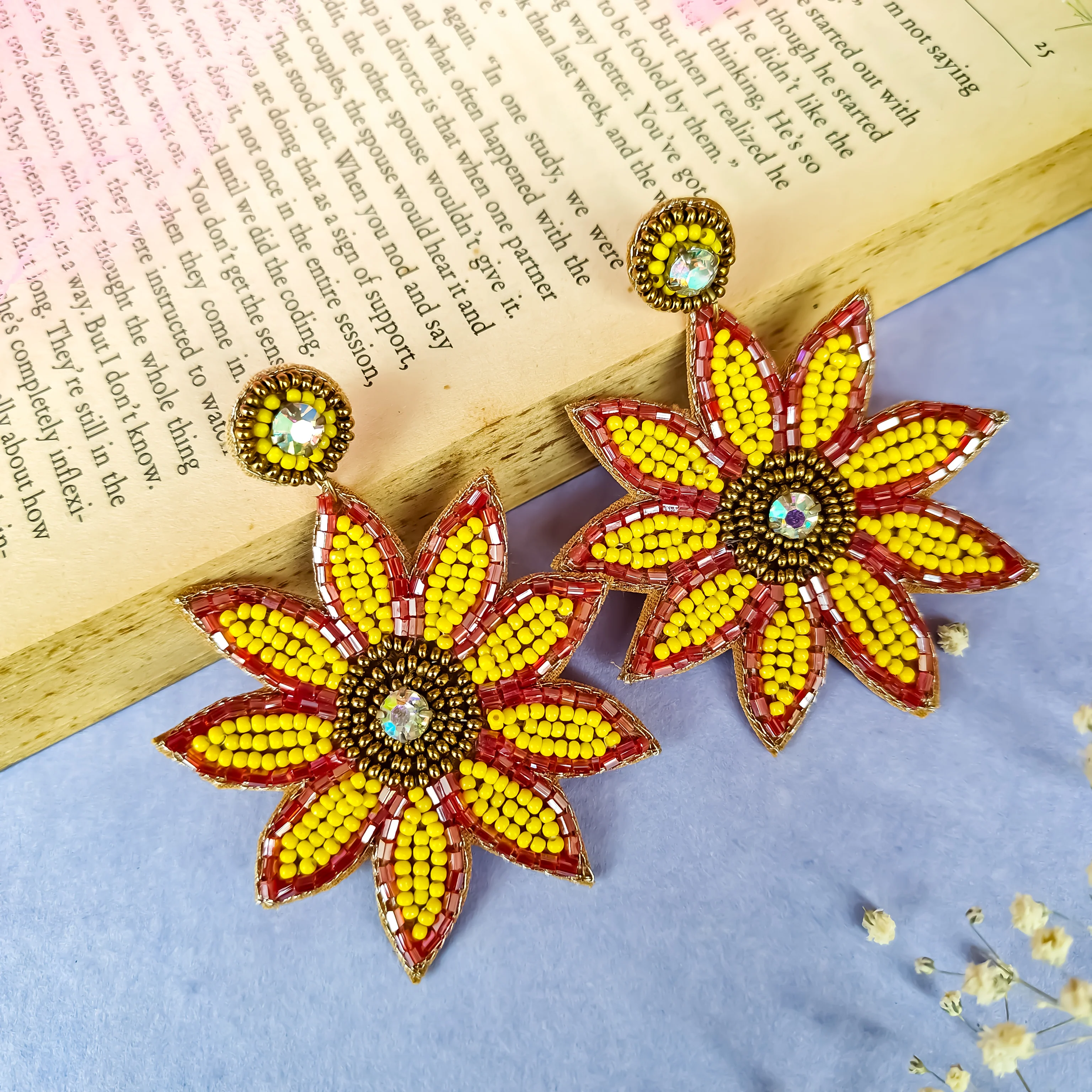 Sunny Sunflower Hand Embroidered Earrings - Image 4
