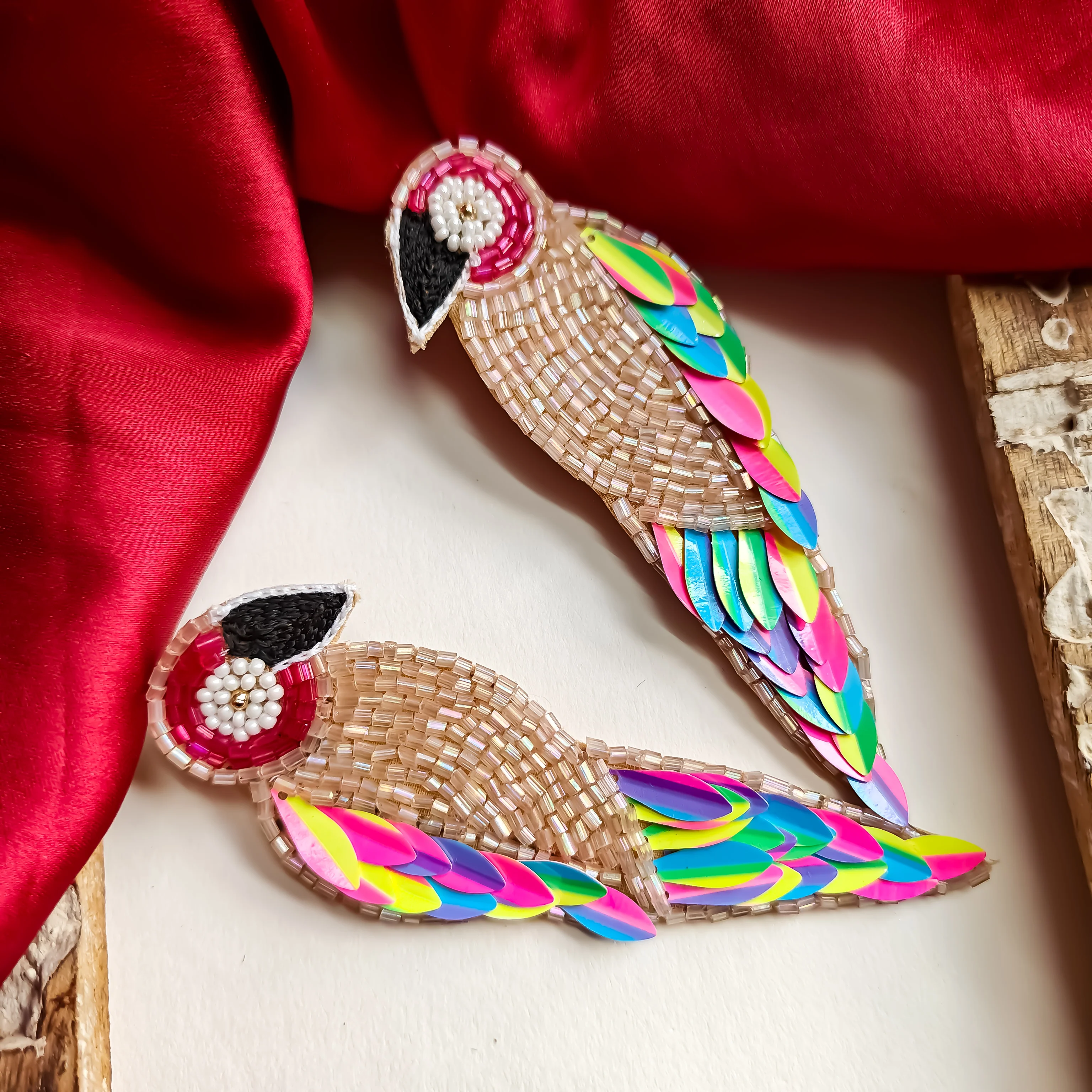 Rainbow Wings Hand Embroidered Earrings - Image 5