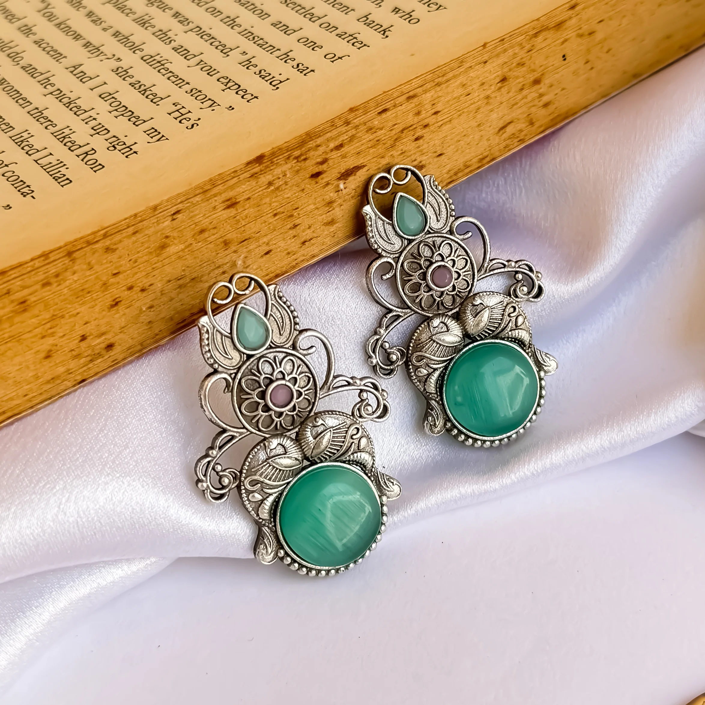 Hania Monalisa SLA Brass Earrings - Firoza - Image 4