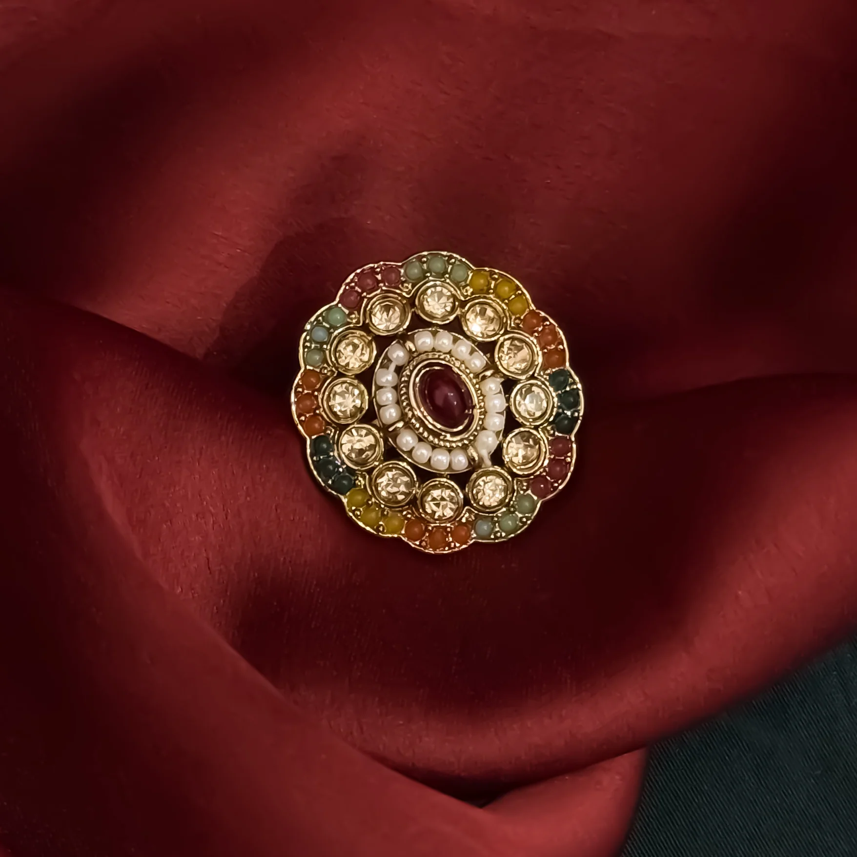Koyal Jadau Adjustable Ring - Multi - Image 4