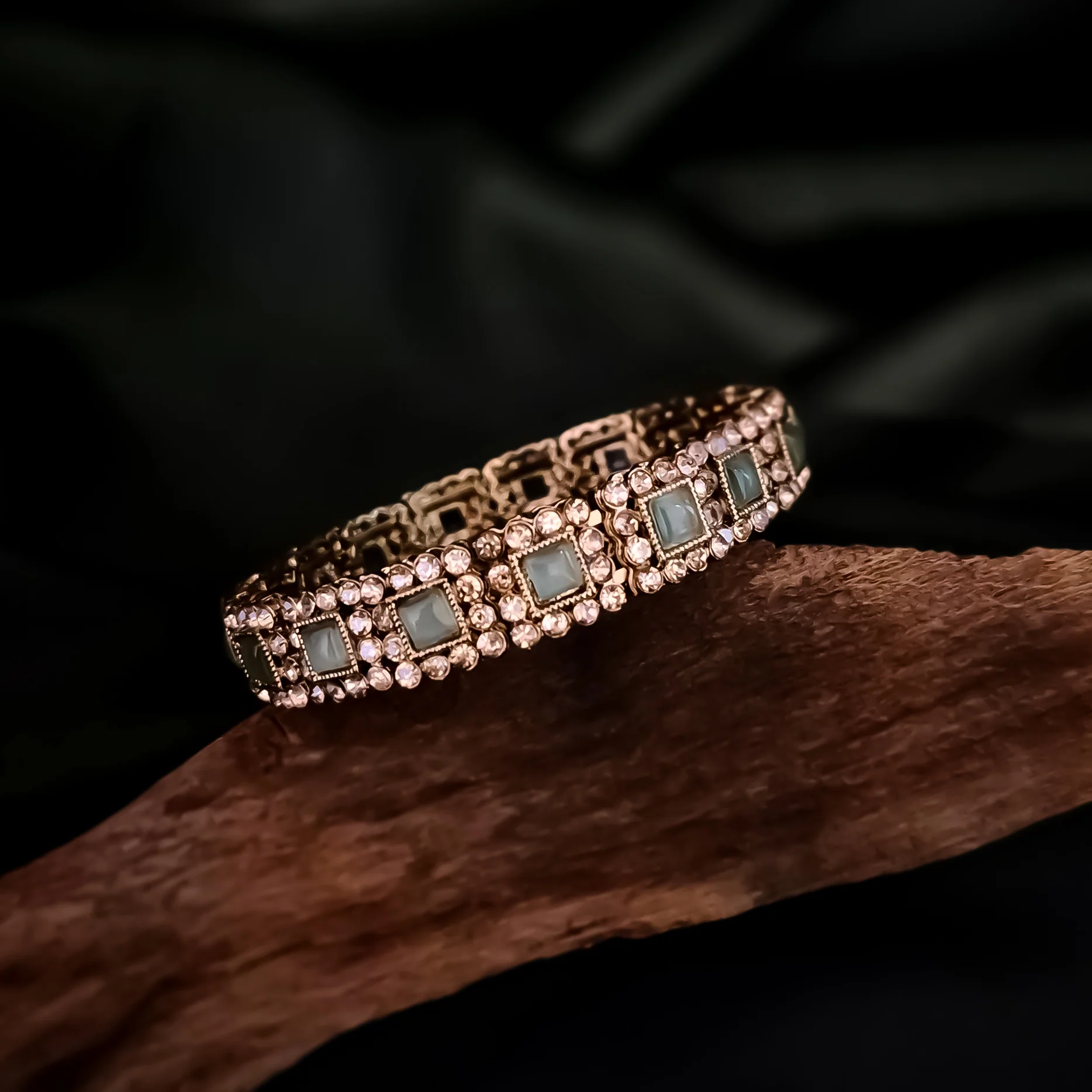 Manvika Kundan Openable Bangle/Kada - Pastel Green - Image 3