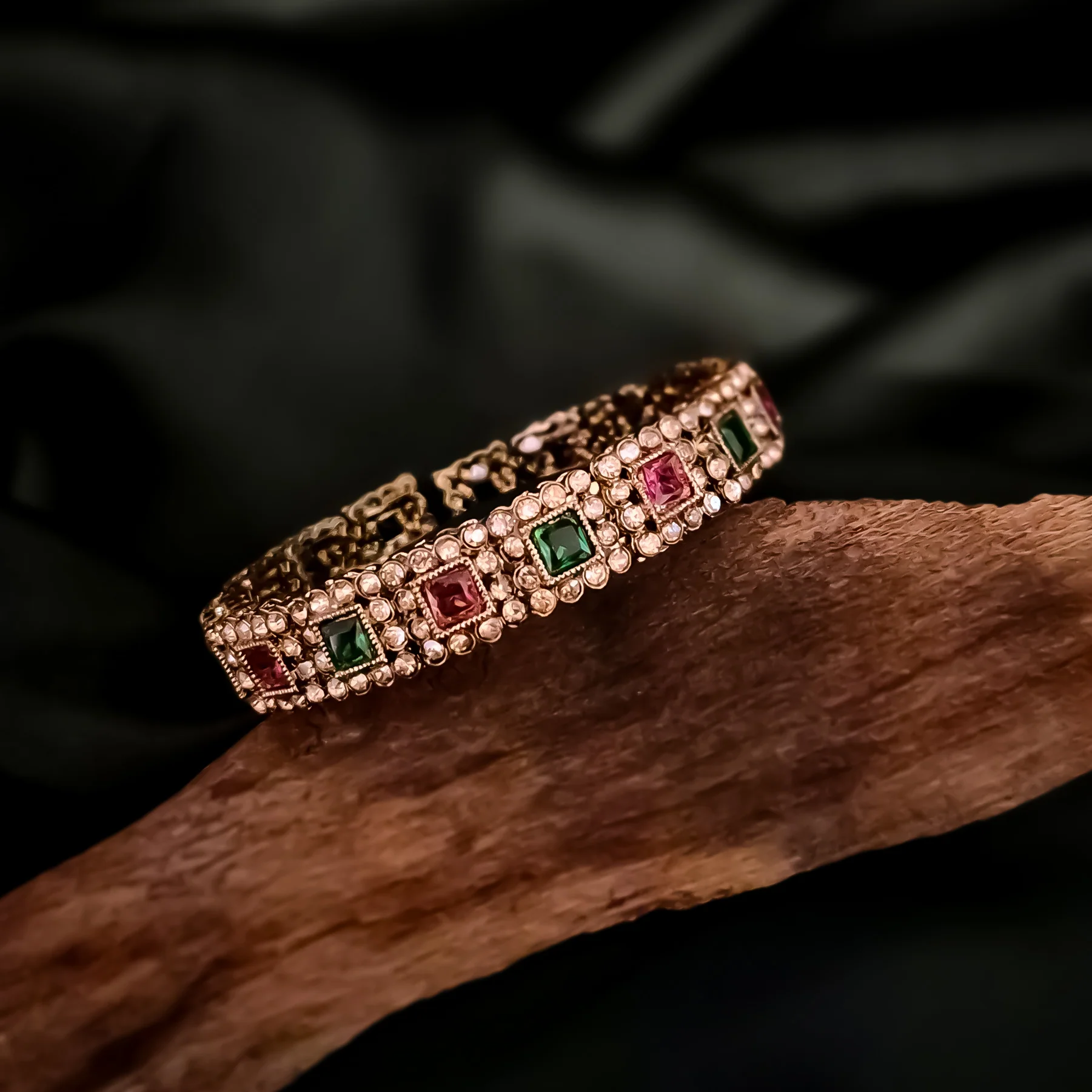 Manvika Kundan Openable Bangle/Kada - Pink & Green - Image 3