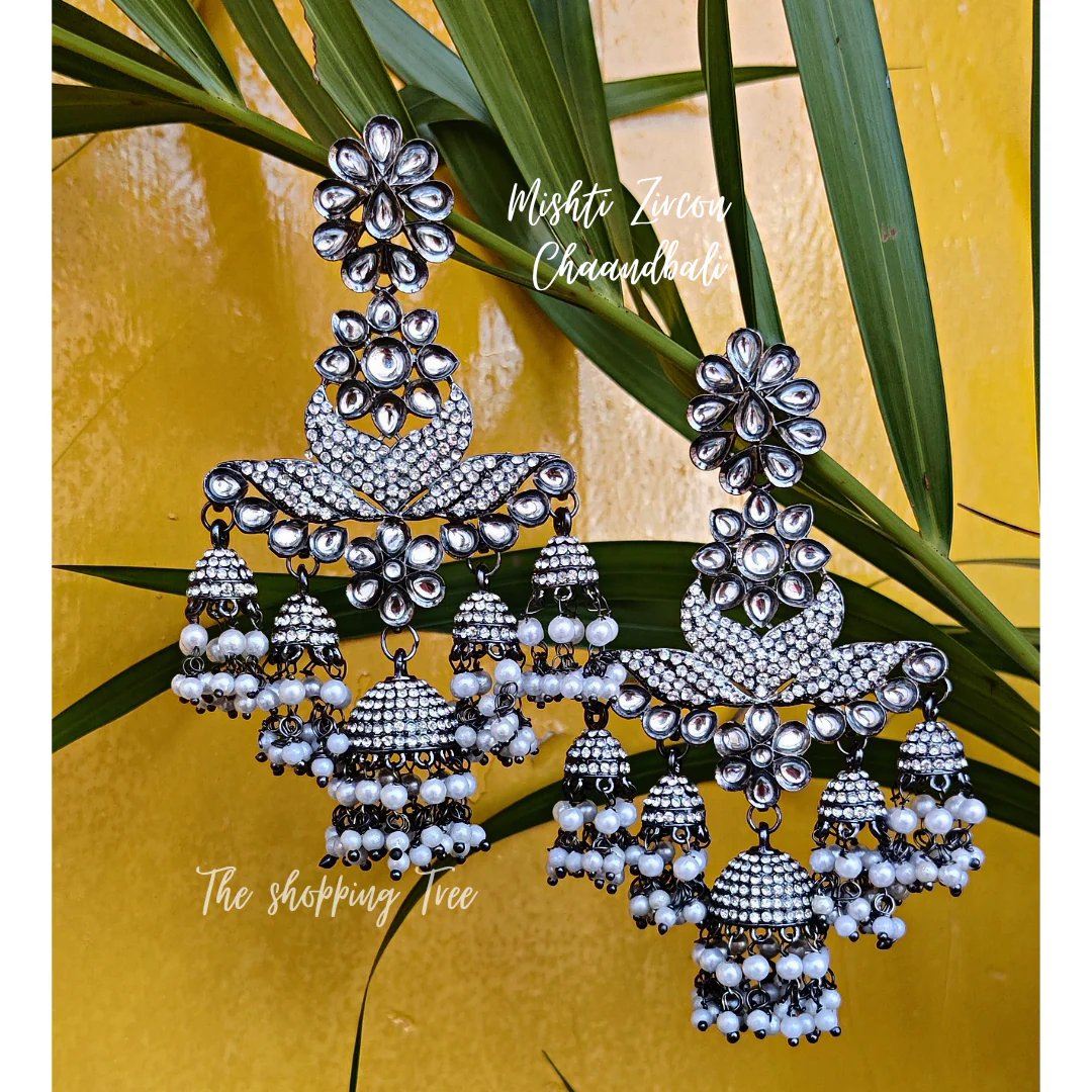MISHTI BLACK METAL ZIRCON CHANDBALI JHUMKA - Image 4