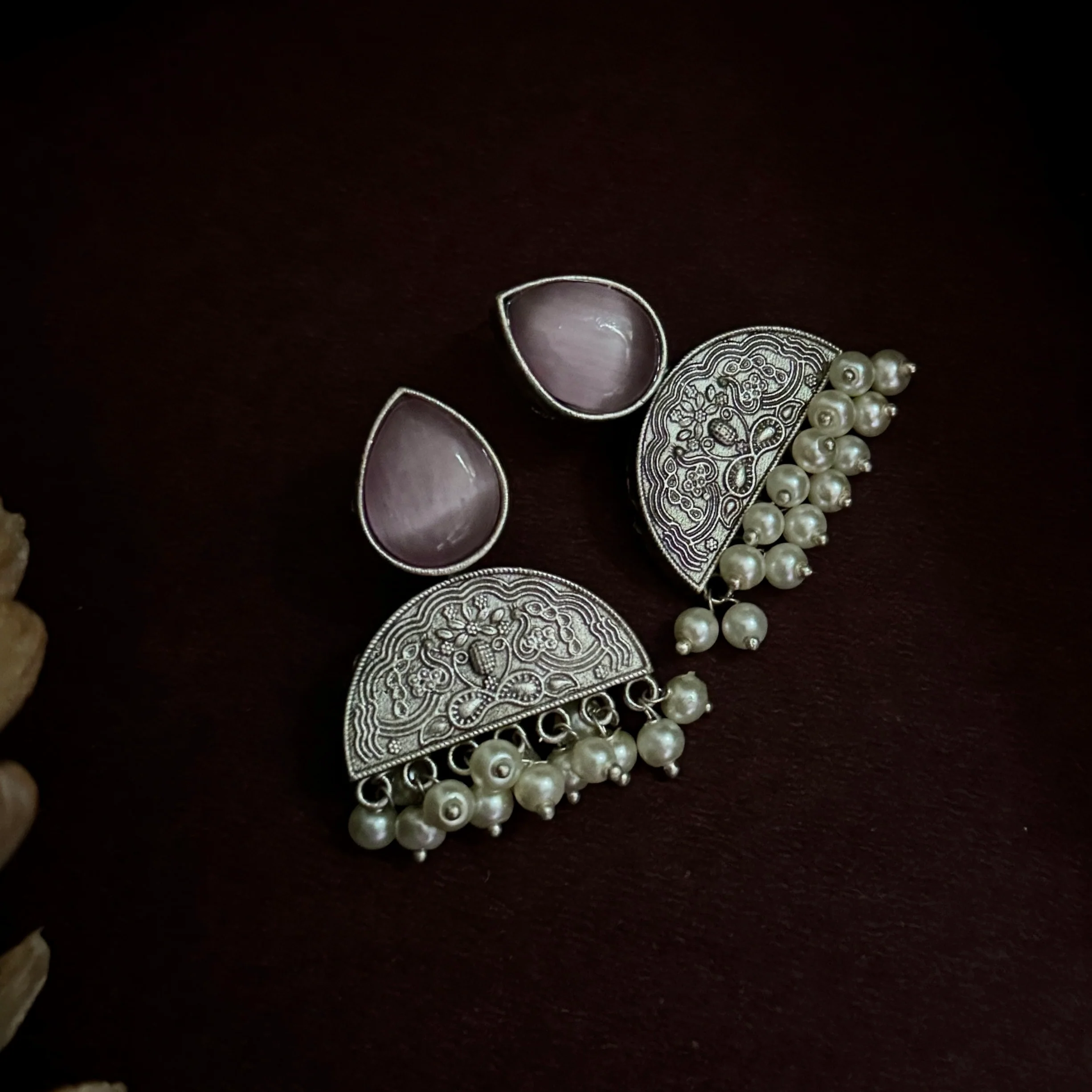 Monalisa SLA Brass Chandbali Earrings - Pastel Pink - Image 3