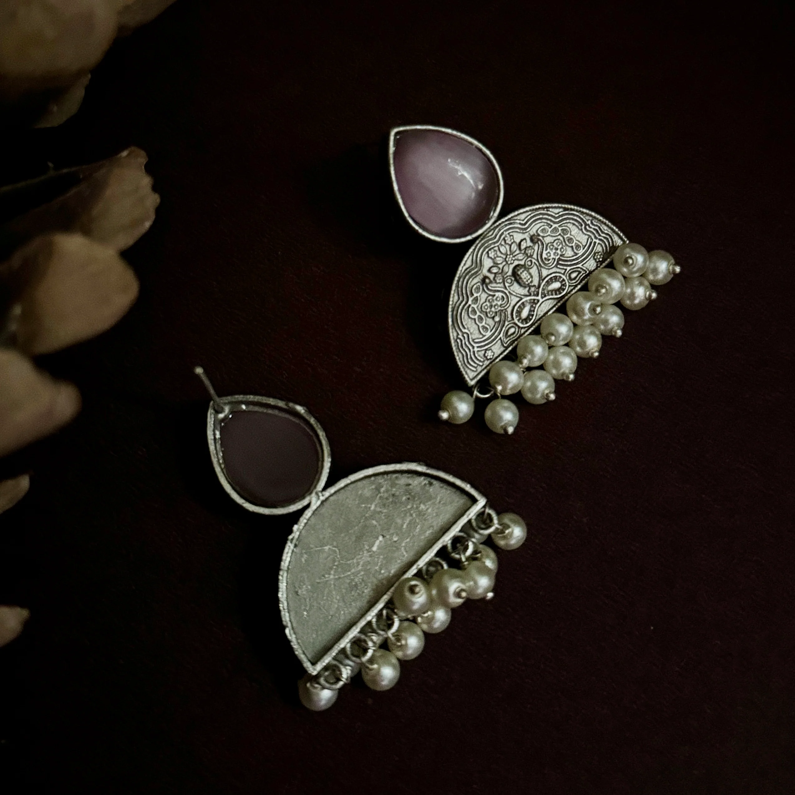 Monalisa SLA Brass Chandbali Earrings - Pastel Pink - Image 4