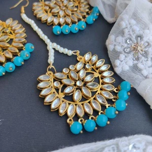 PEARL DROP MANGTIKA EARRINGS SET - Image 4