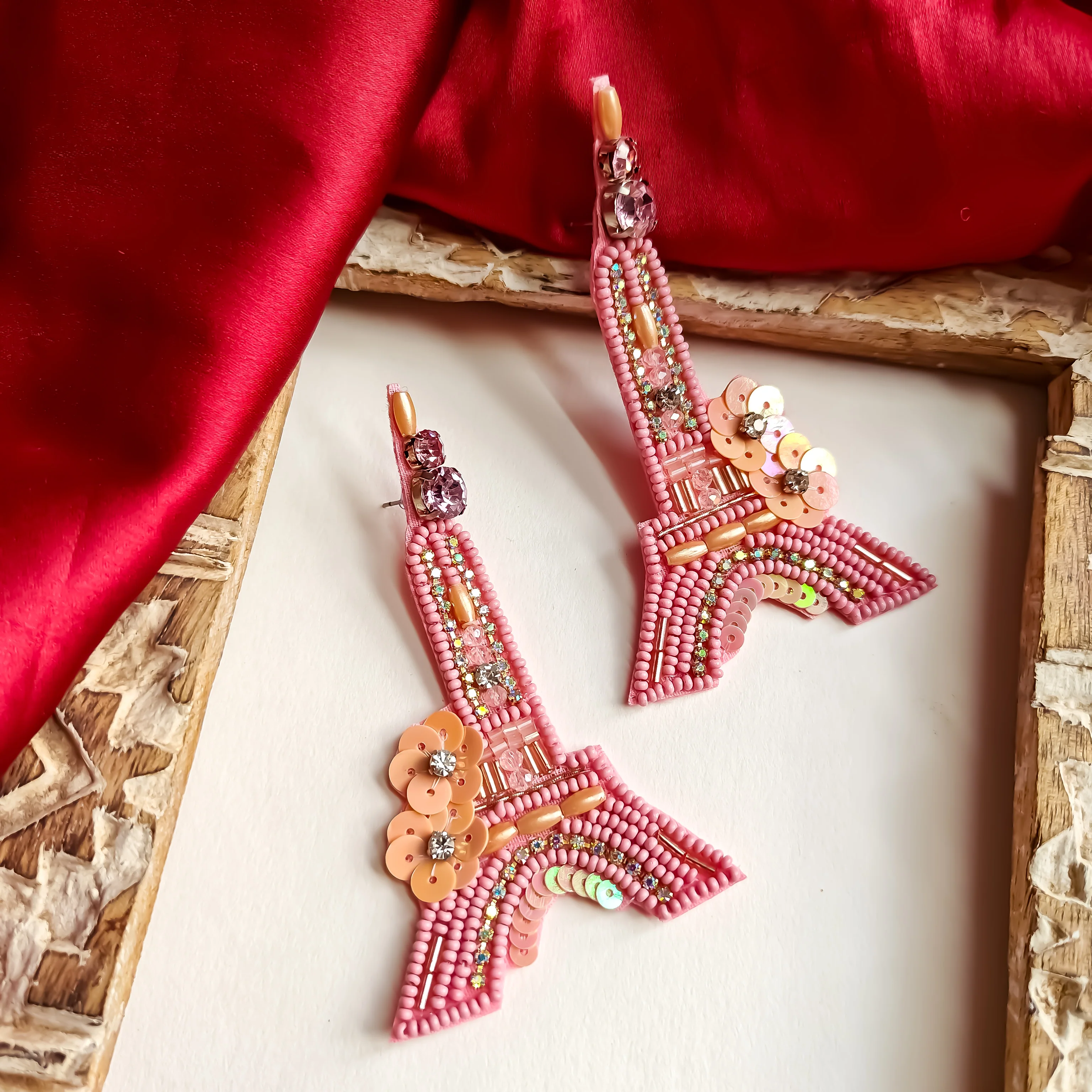 Flaunt Eiffel Tower Hand Embroidered Earrings - Image 4