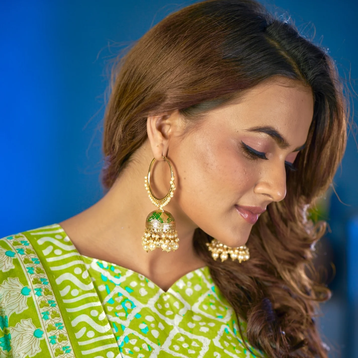 Yamini Bali Meenakari Jhumka Earrings - Green - Image 3