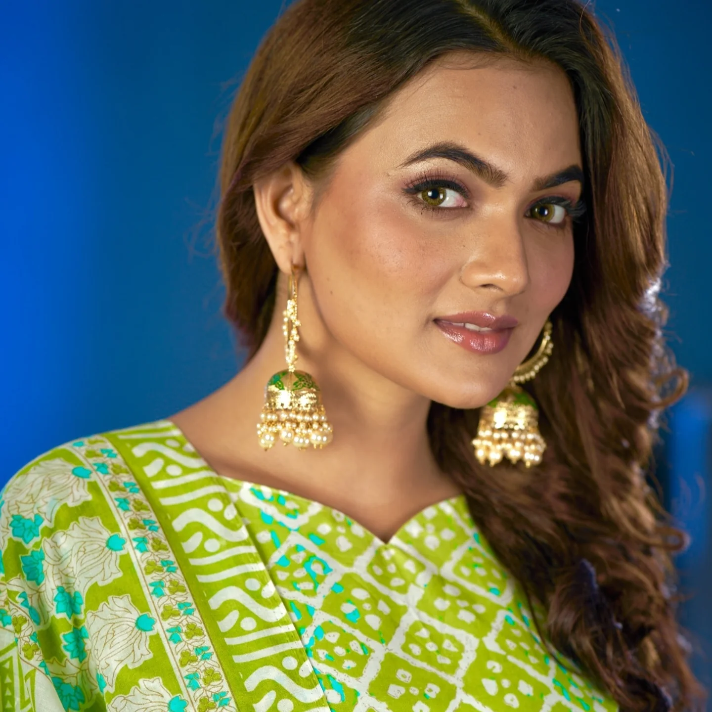 Yamini Bali Meenakari Jhumka Earrings - Green - Image 5