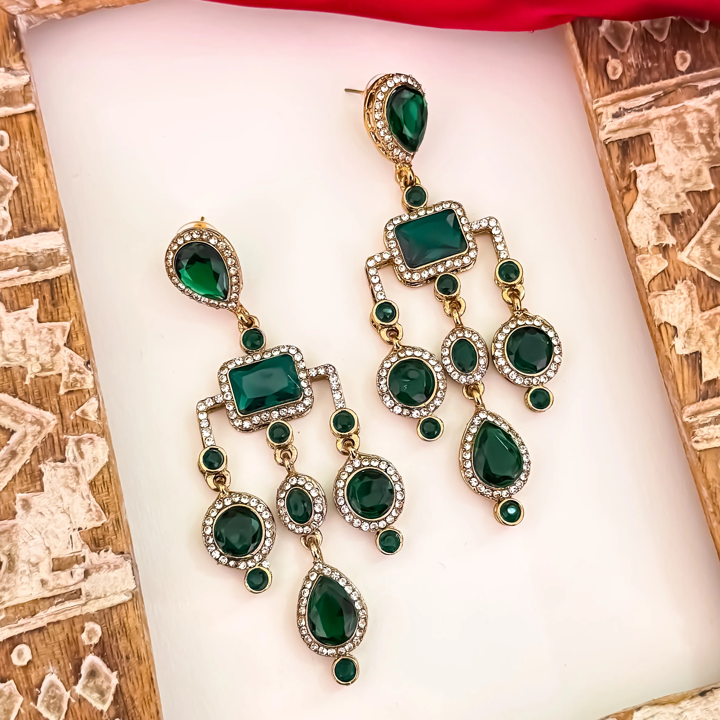 Divika Celebrity Inspired Chandbali  Earrings - Green - Image 3