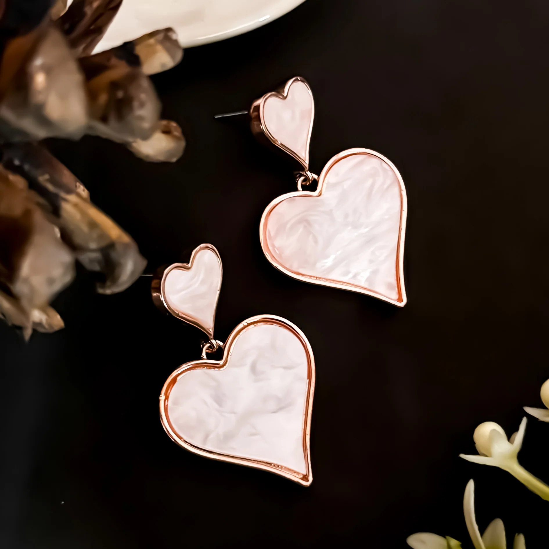 Double Heart Dangler Earrings - Image 3