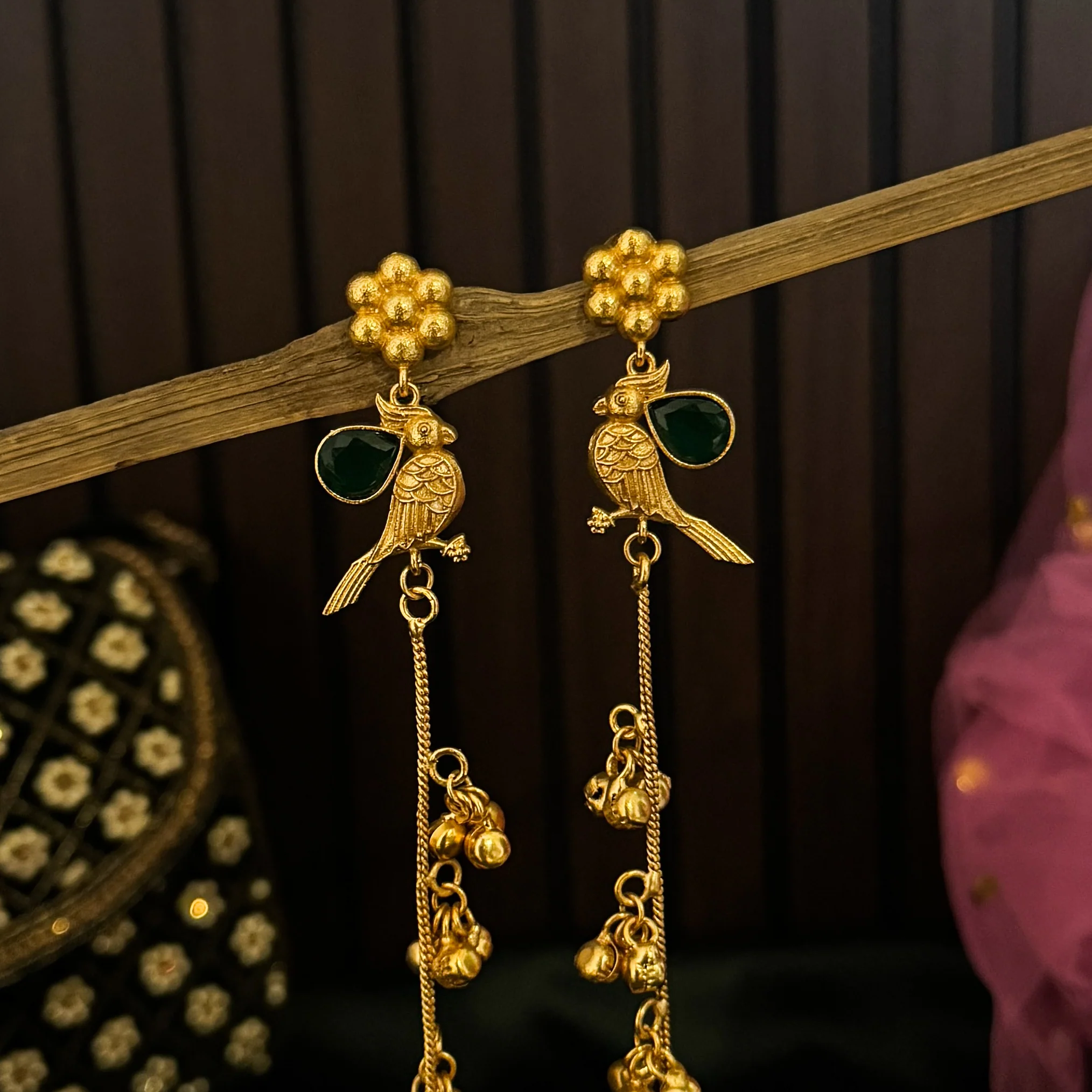Edha Kashmiri Brass Dejhoor Ghungroo Jhumka Earrings - Golden - Image 2