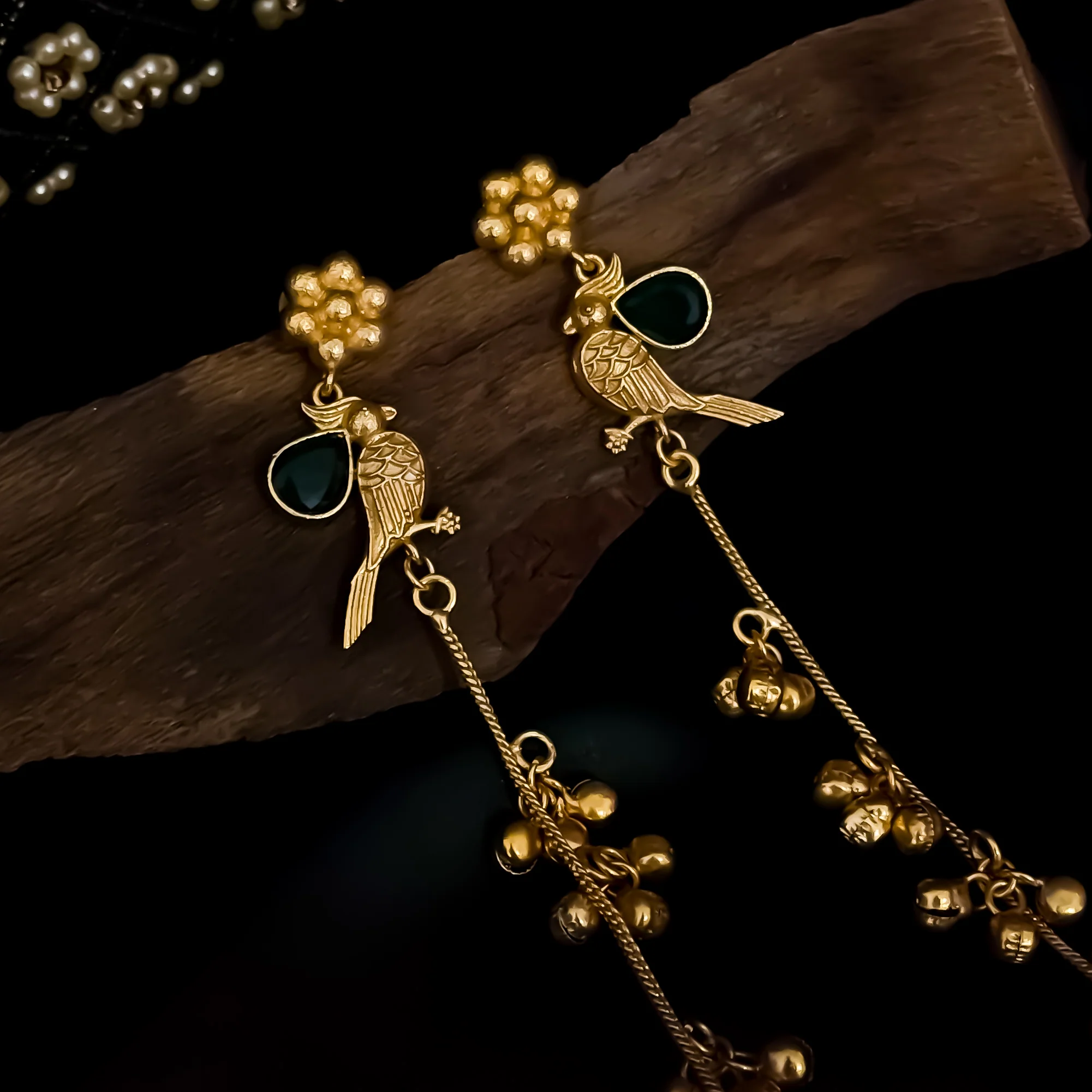 Edha Kashmiri Brass Dejhoor Ghungroo Jhumka Earrings - Golden - Image 5