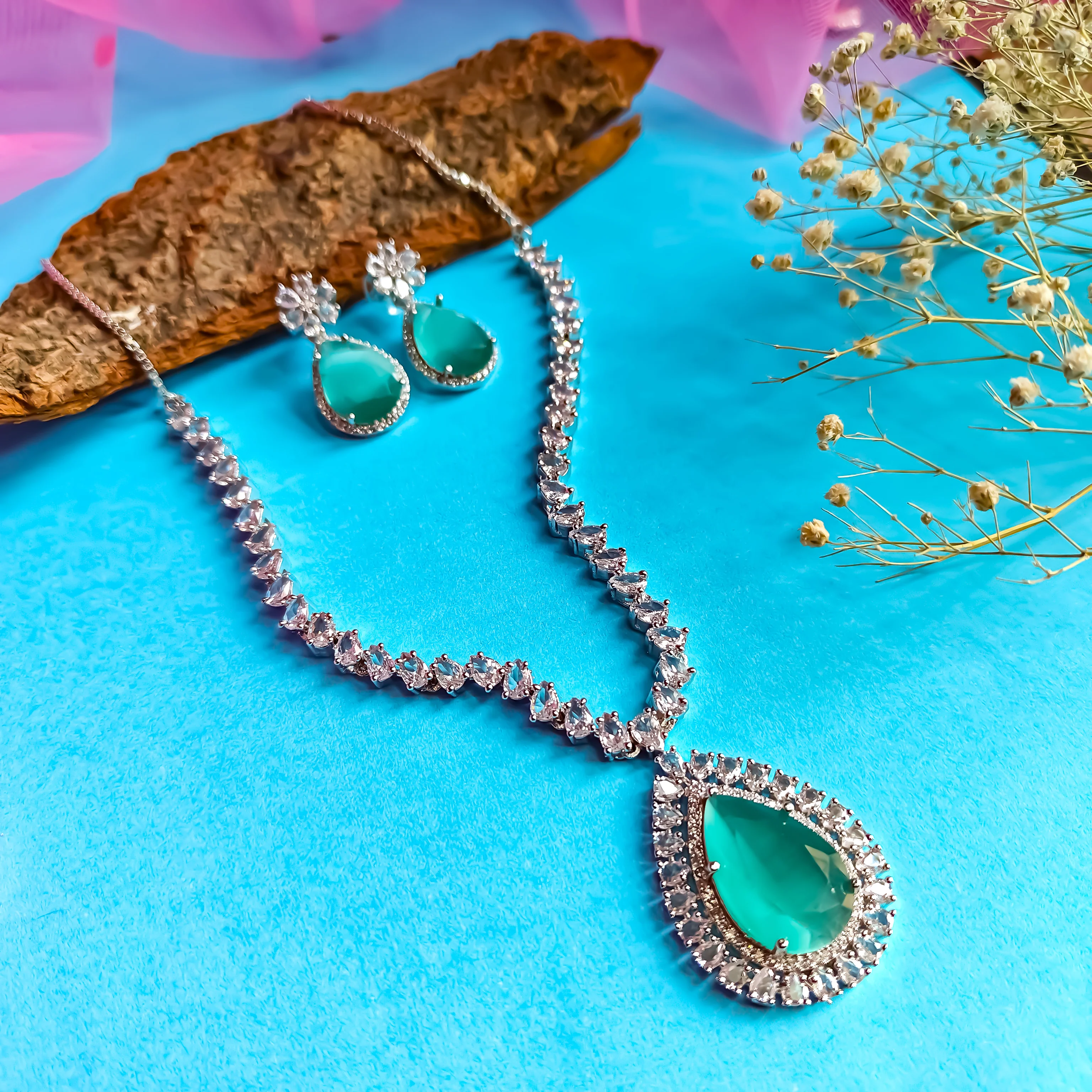 Elena Luxury AD Necklace Set Pastel Green - Image 7