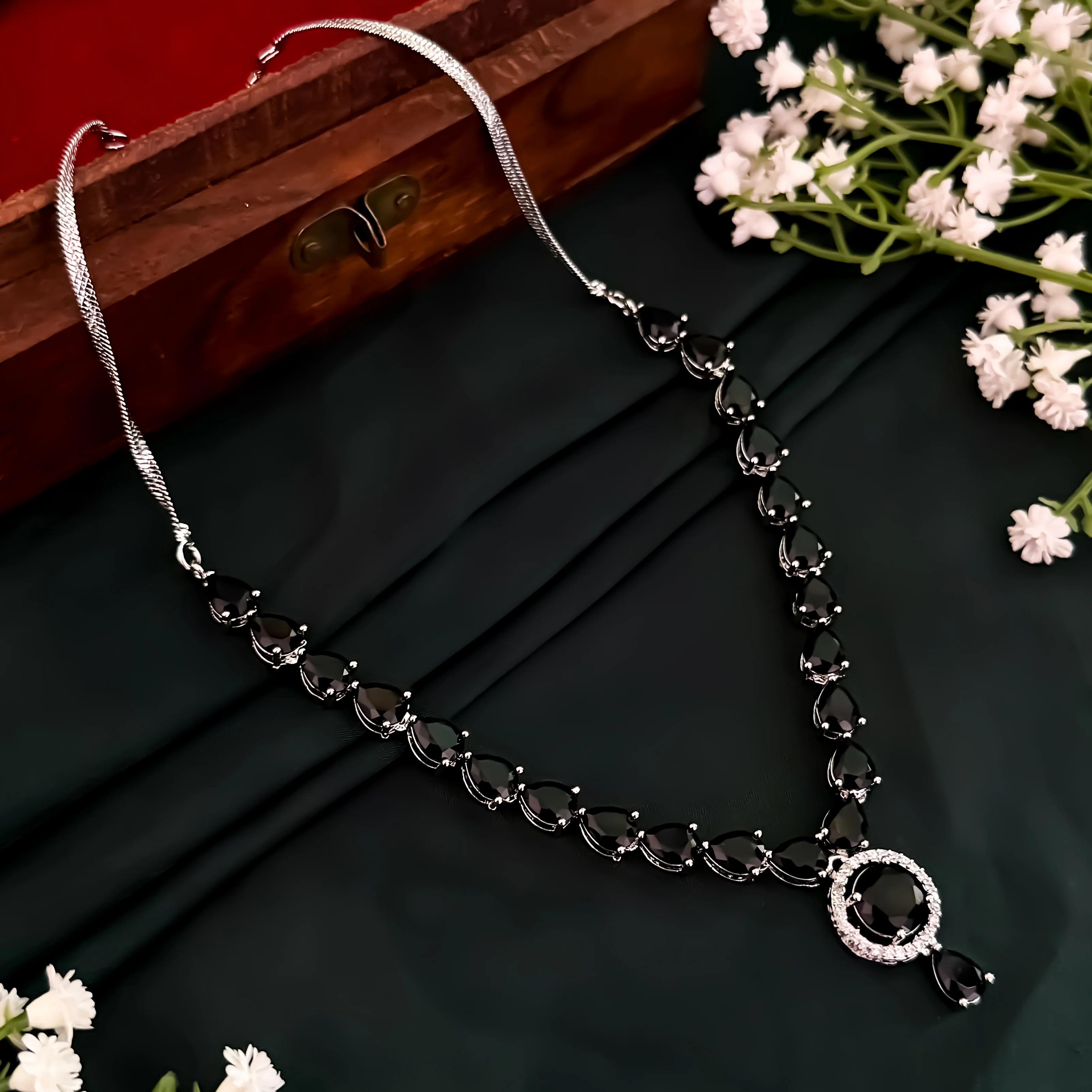Eloise American Diamond Necklace Set- Black - Image 4