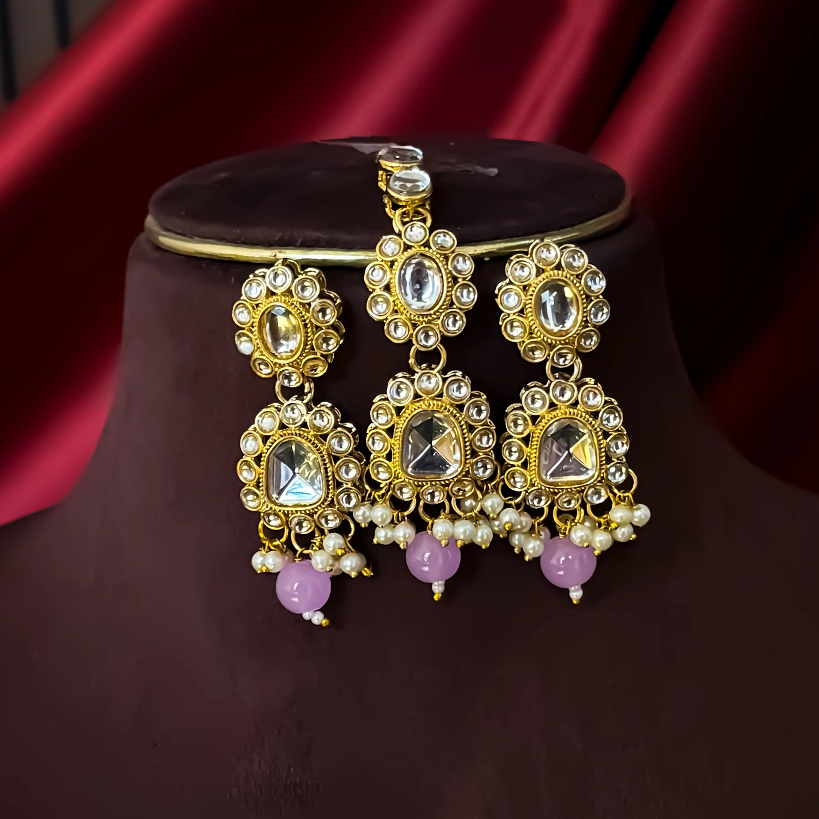 Reeti Kundan Pearl Necklace Set - Lavender - Image 2