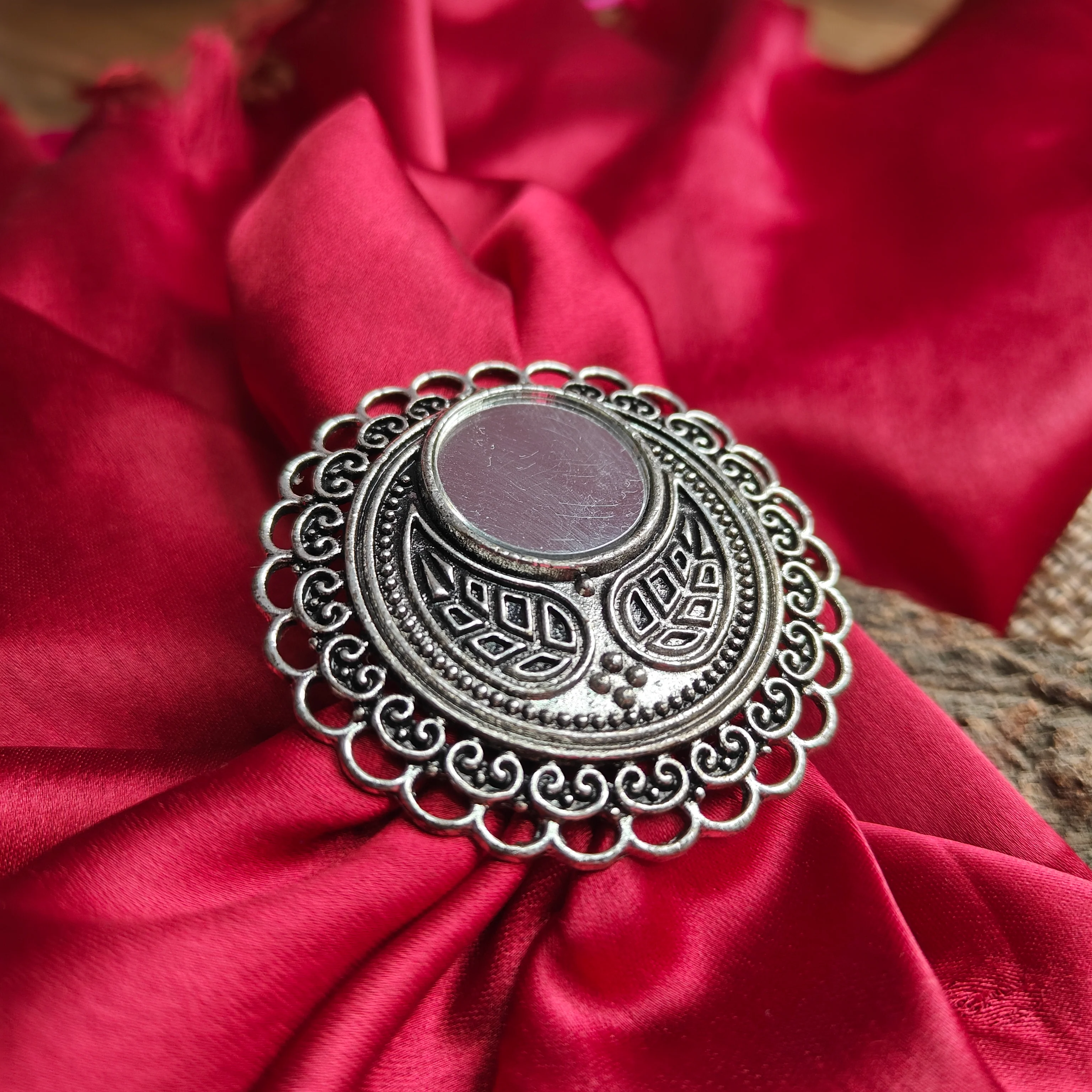 Floral Mirror Adjustable Ring - Image 3