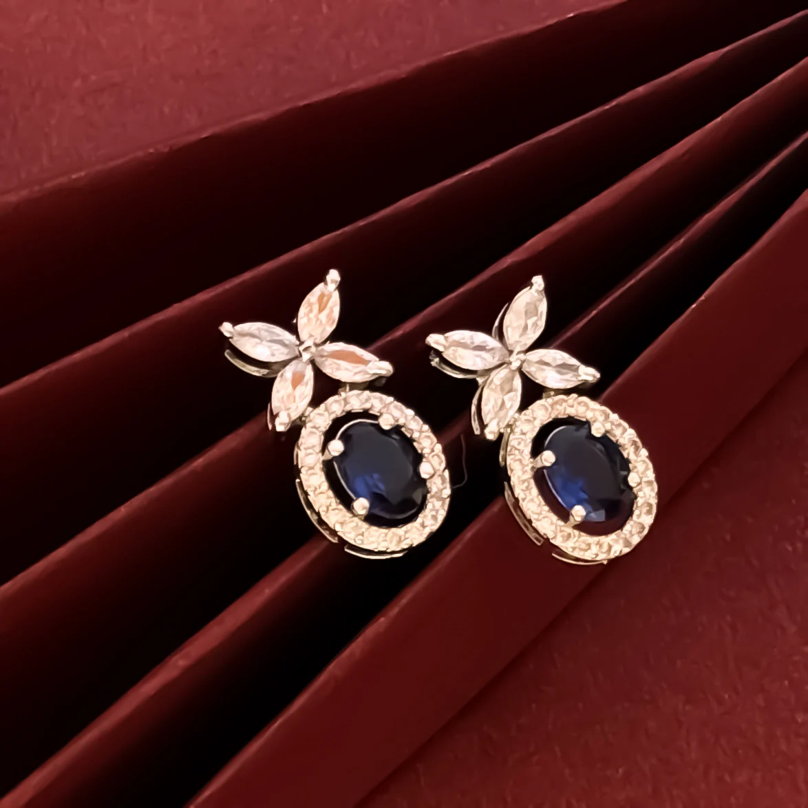 Grace American Diamond Stud Earrings - Royal Blue - Image 3