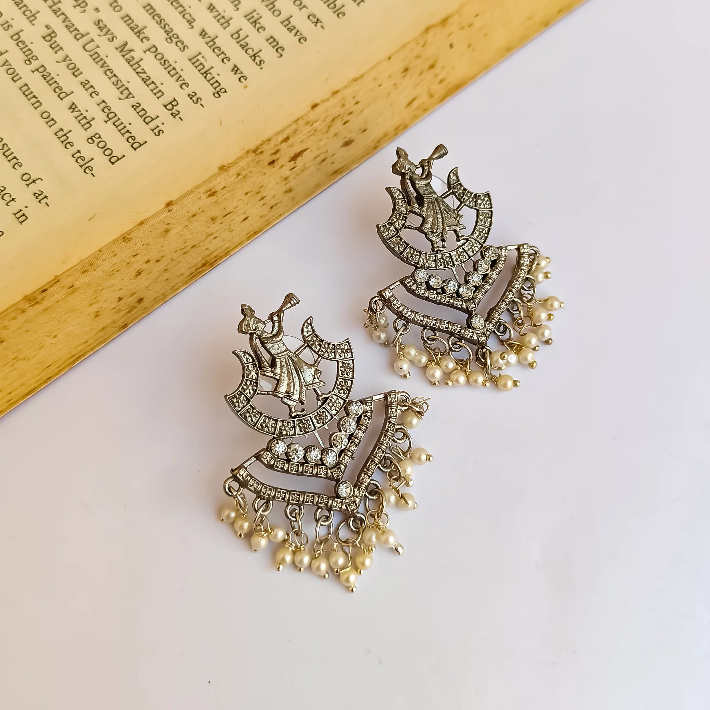 Rajas Motif Silver Oxidised Earrings - Image 3