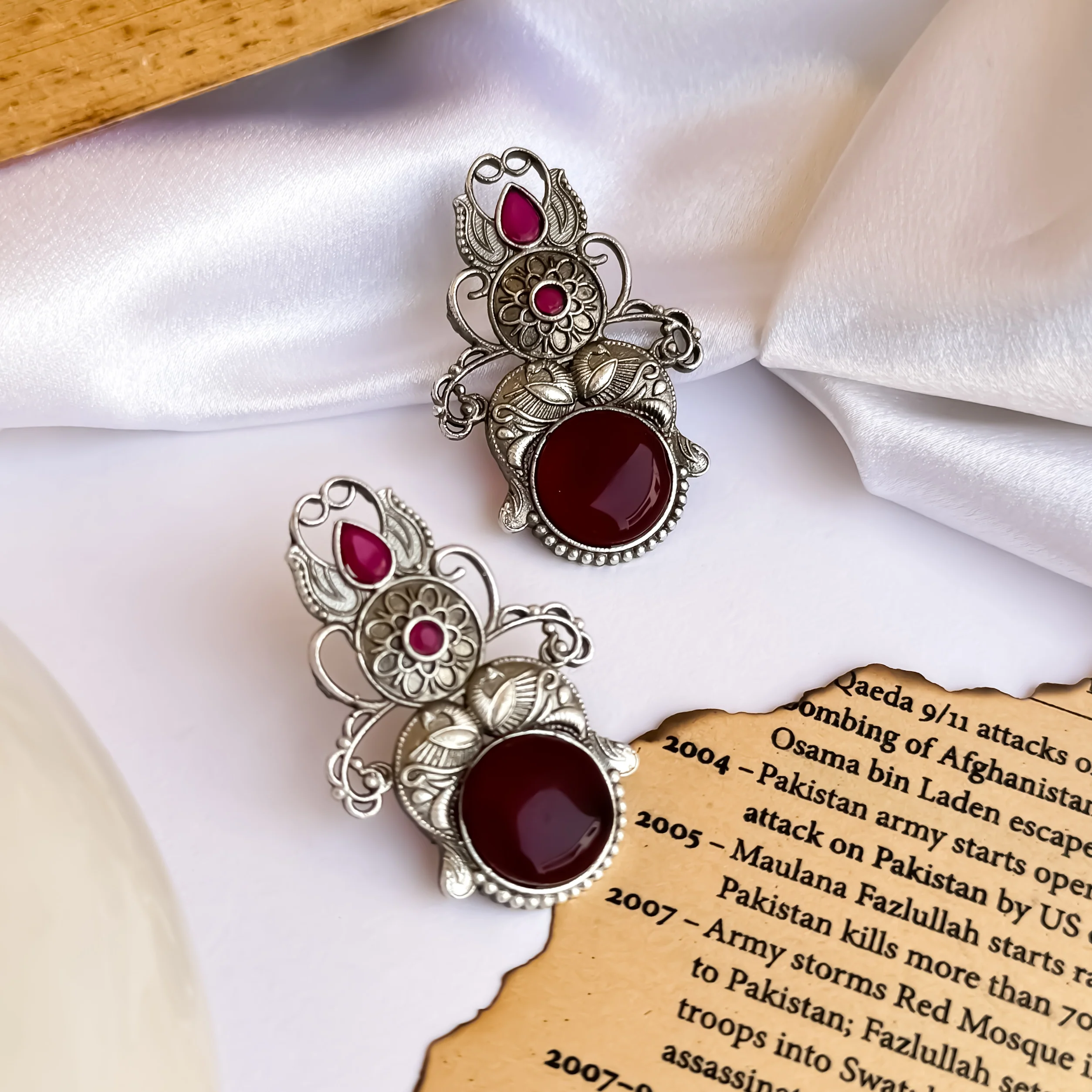 Hania Monalisa SLA Brass Earrings - Maroon - Image 5