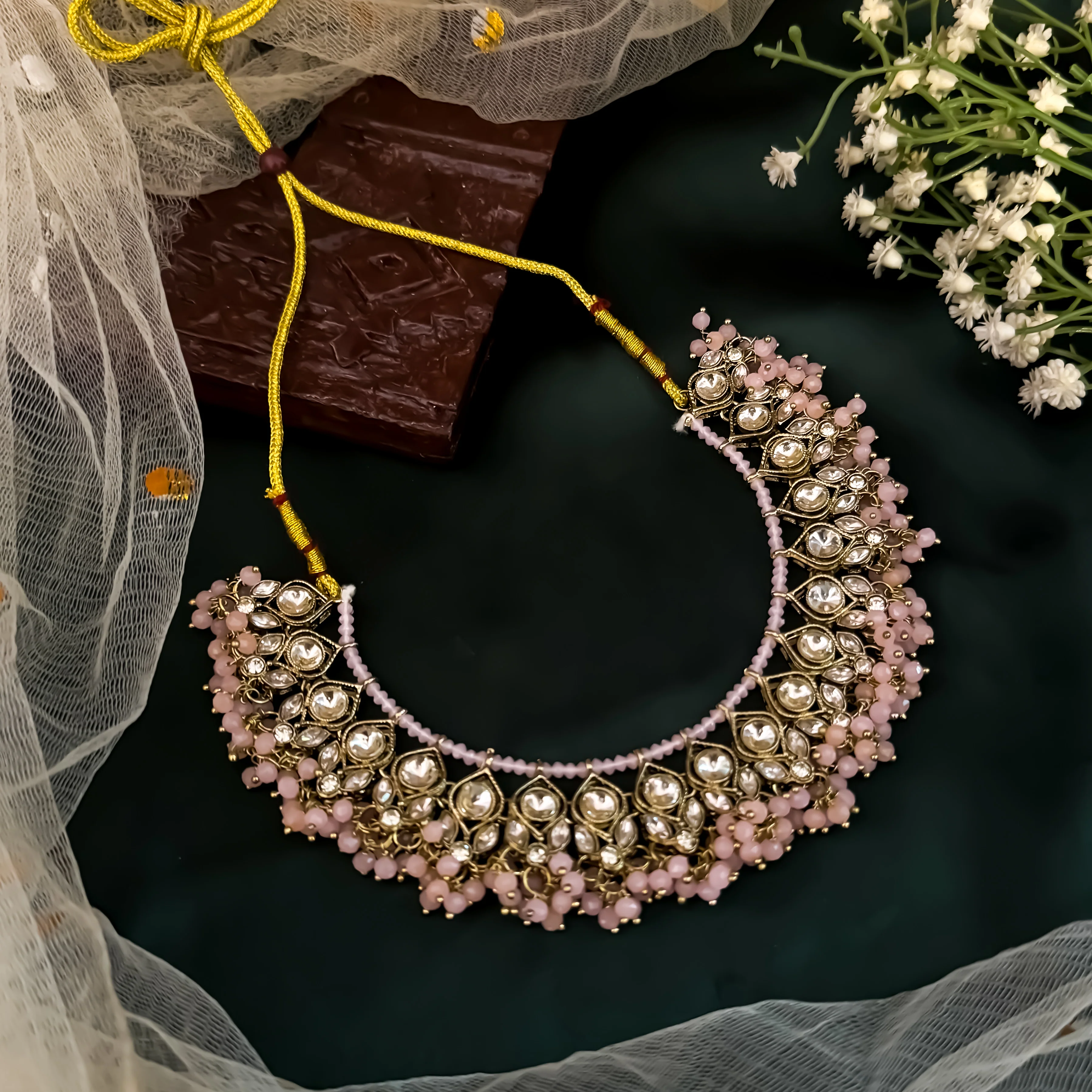 Harleen Premium Pearl Necklace Set - Baby Pink - Image 2
