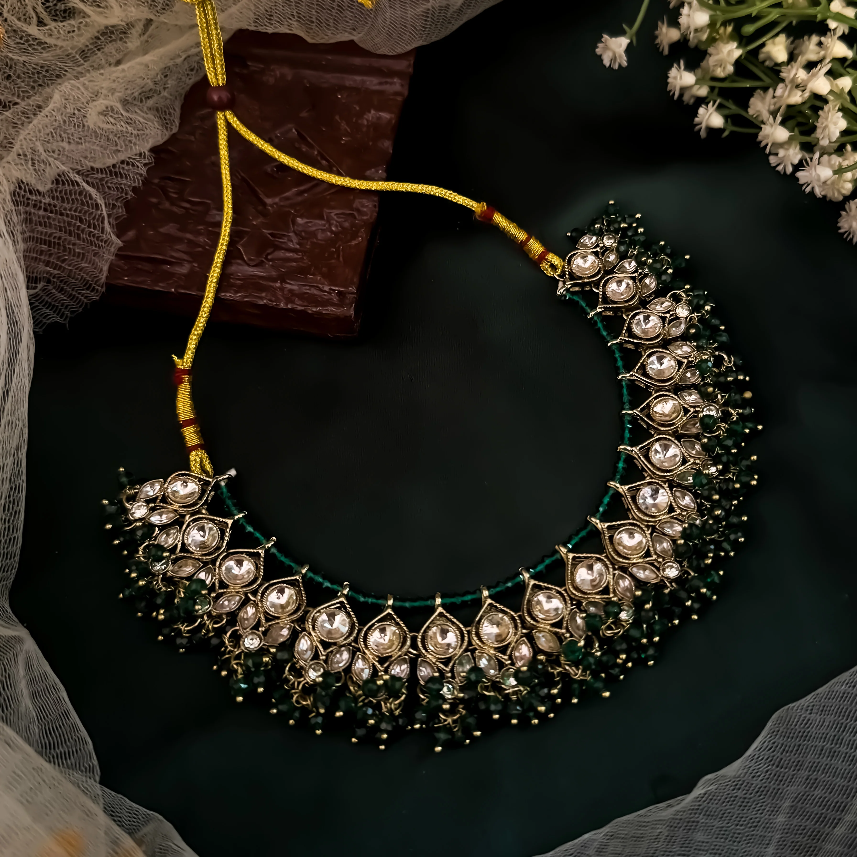 Harleen Premium Pearl Necklace Set - Green - Image 2
